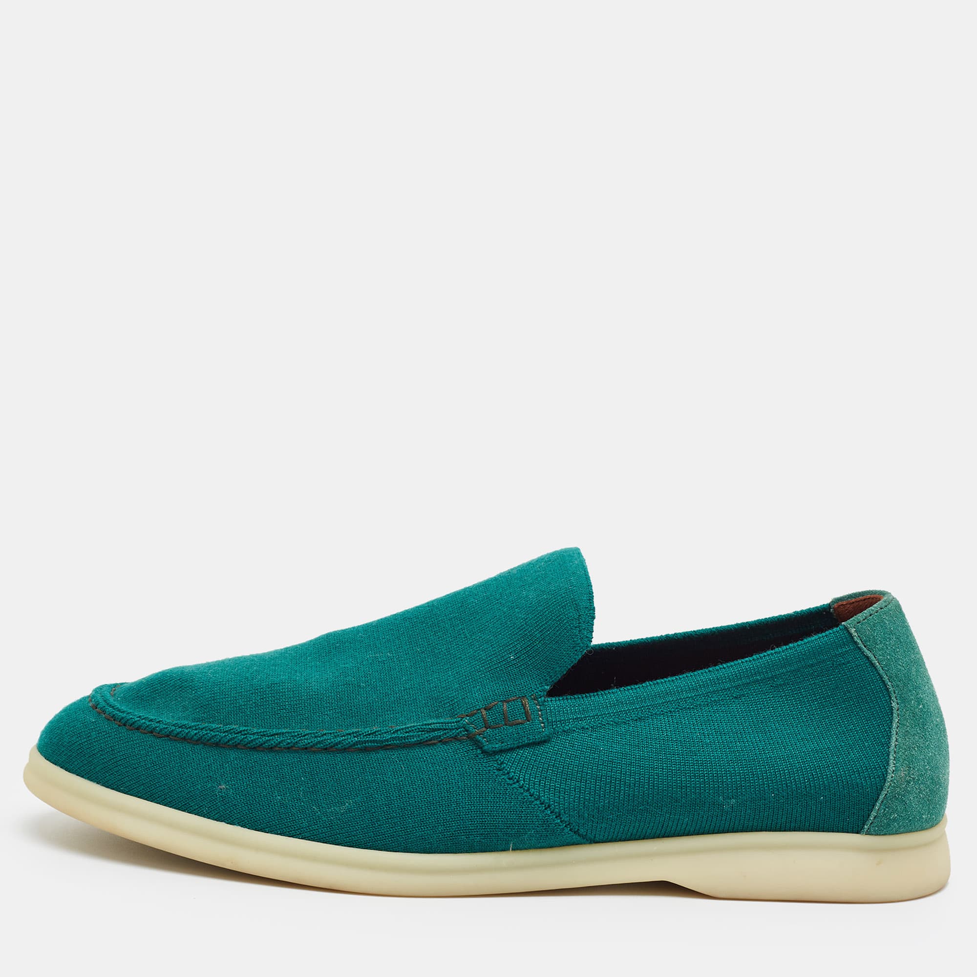 Loro Piana Summer Charms Walk Size 41 Green Fabric and Suede Loafers