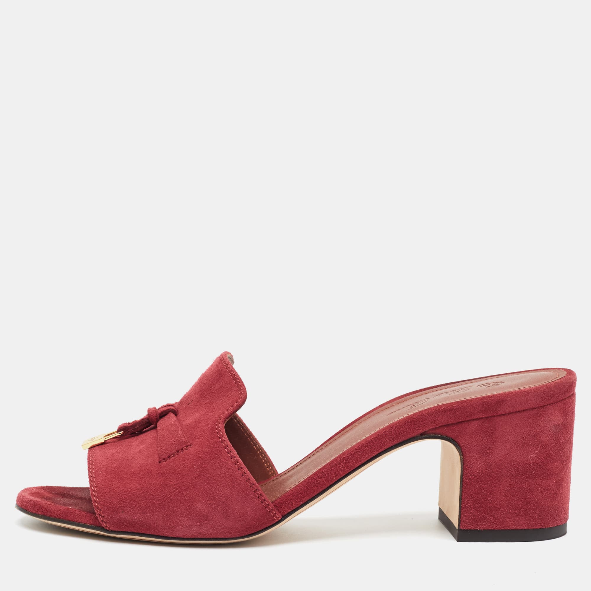 Loro Piana Summer Charms Walk Size 36 Burgundy Suede Slide Sandals