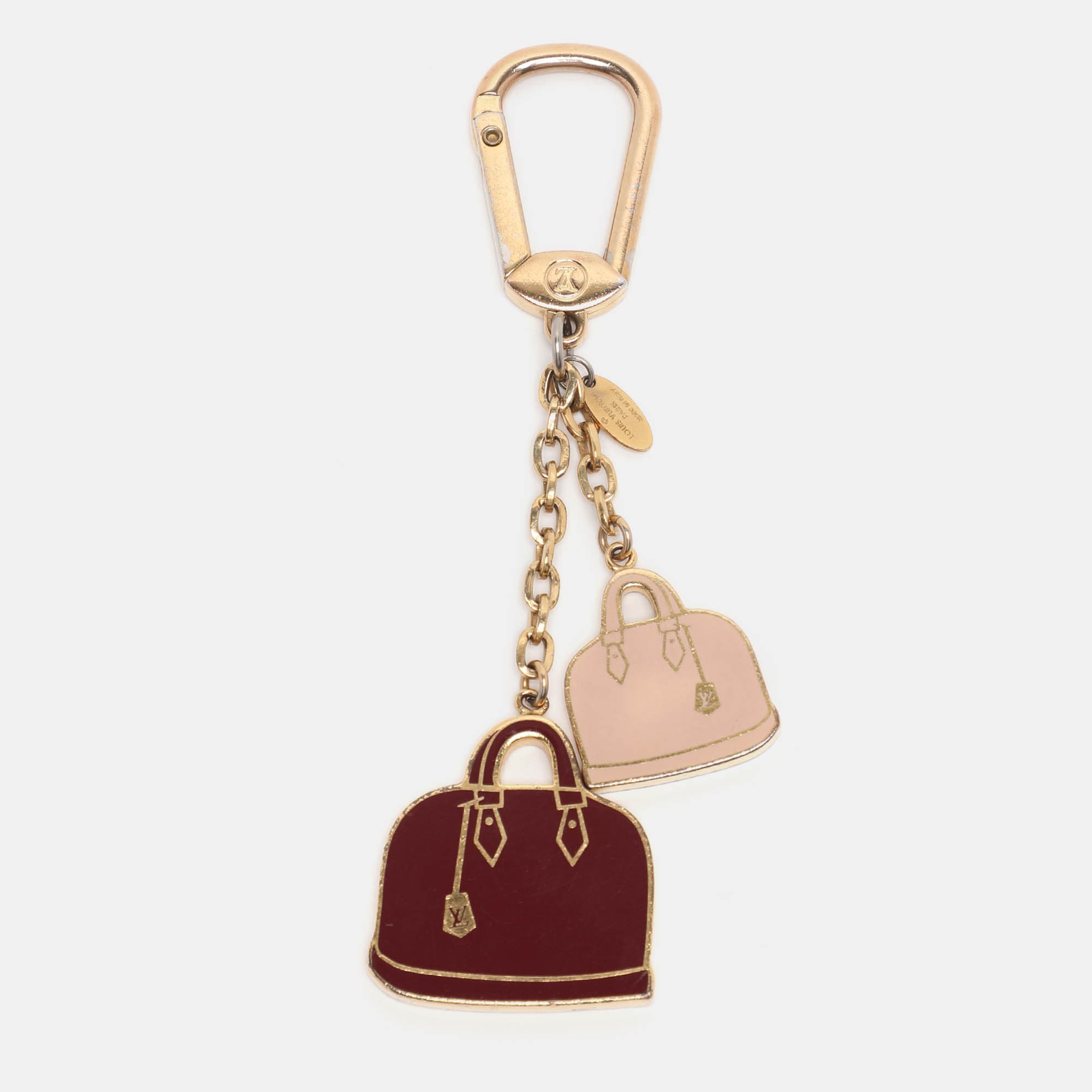 Louis Vuitton Burgundy/Pink Gold Tone Iconic Alma Bag Charm and Key Chain