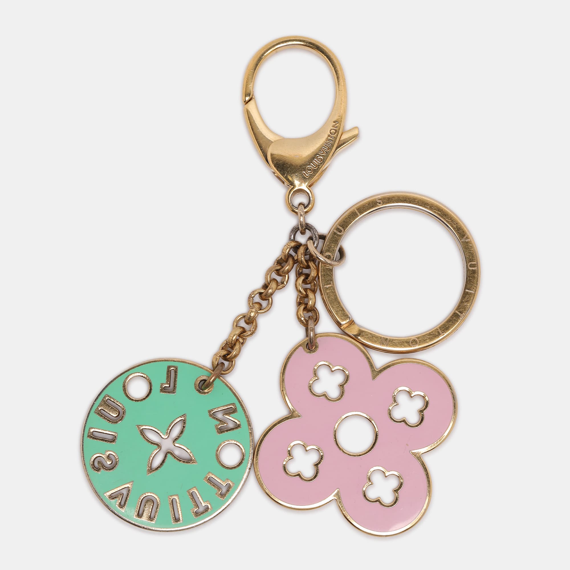 Louis Vuitton Looping Enamel Gold Tone Key Ring