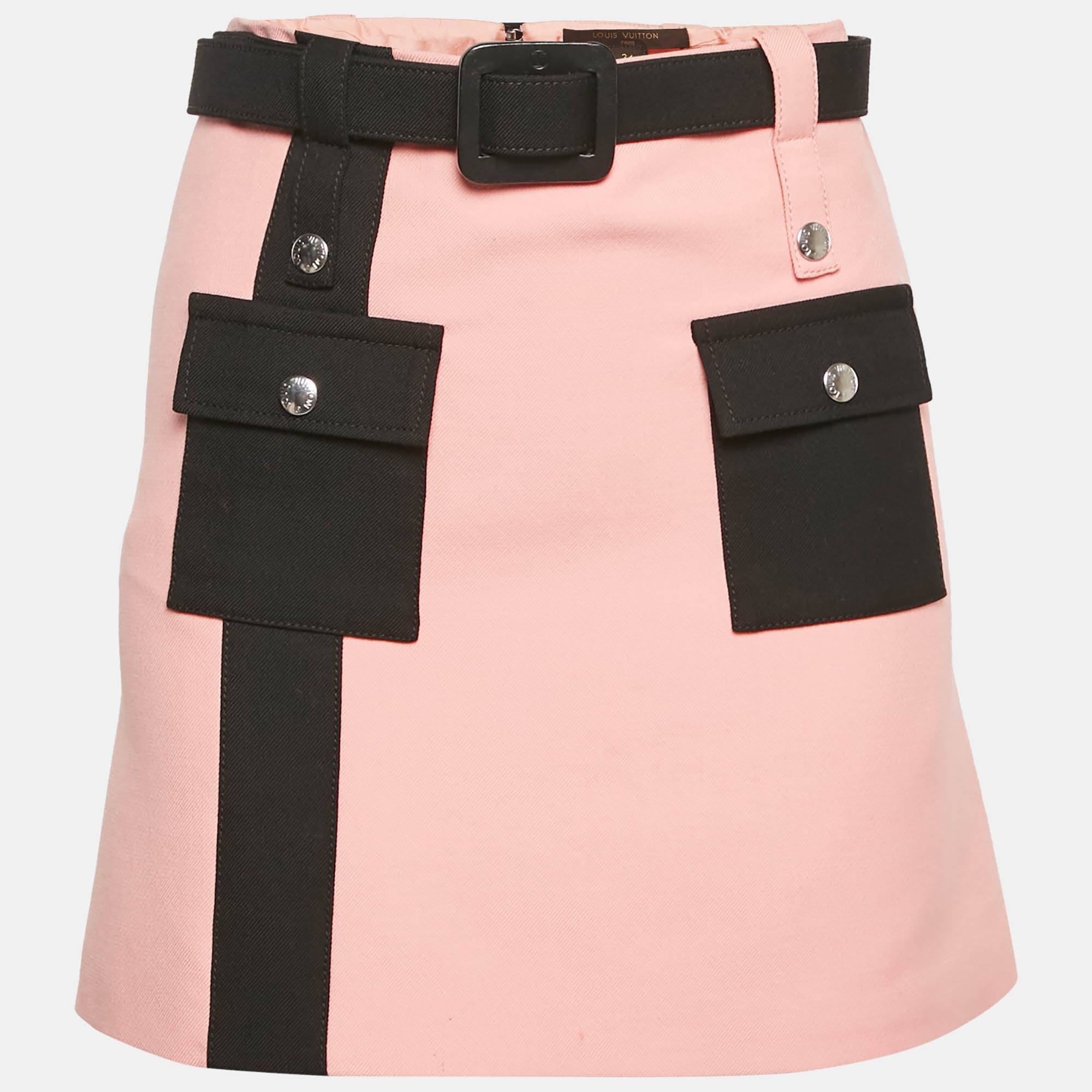 Louis Vuitton Pink Wool Belted Mini Skirt S