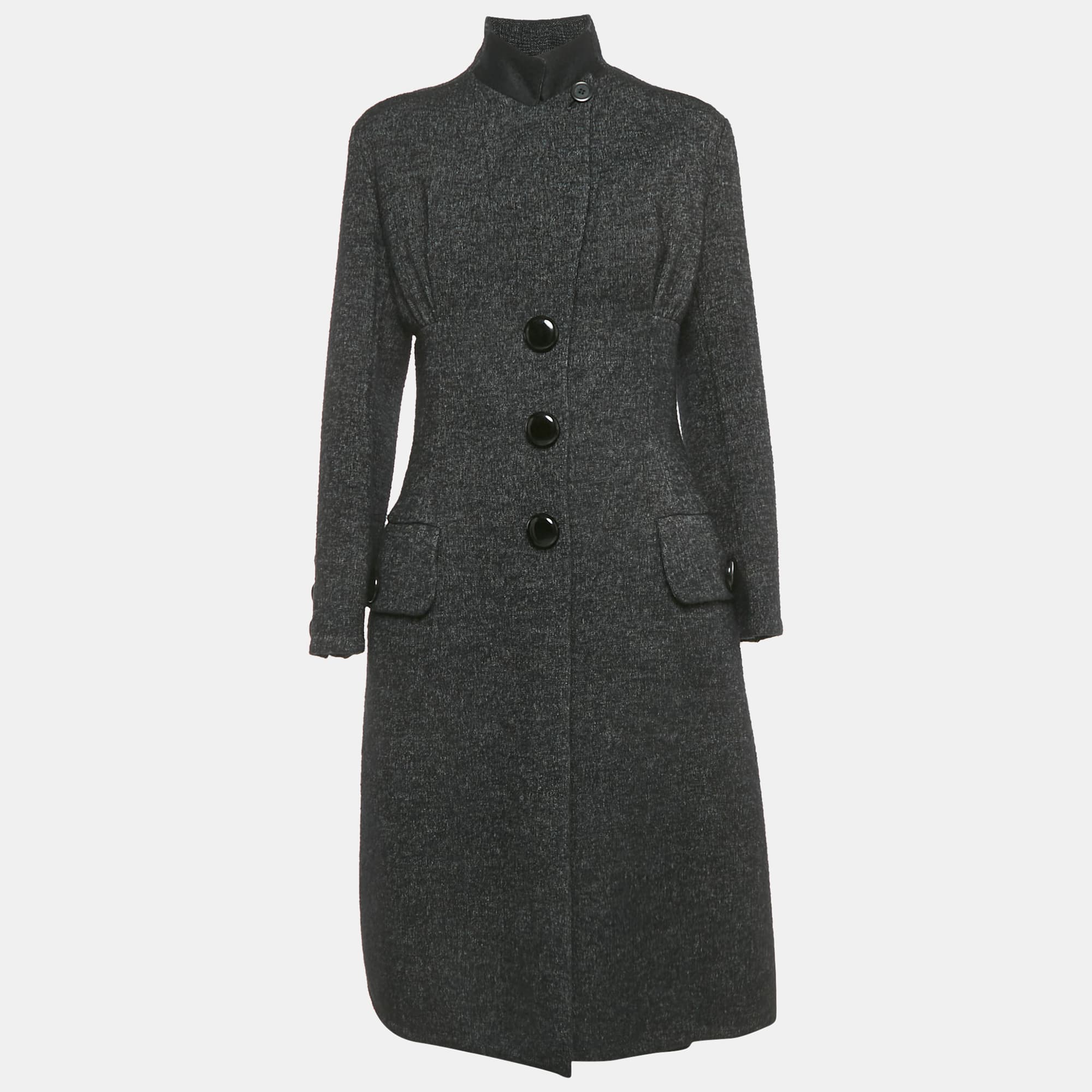 Louis Vuitton Black Wool Blend Gathered Waist Coat & Skirt Set M ( FR 38/ 40)