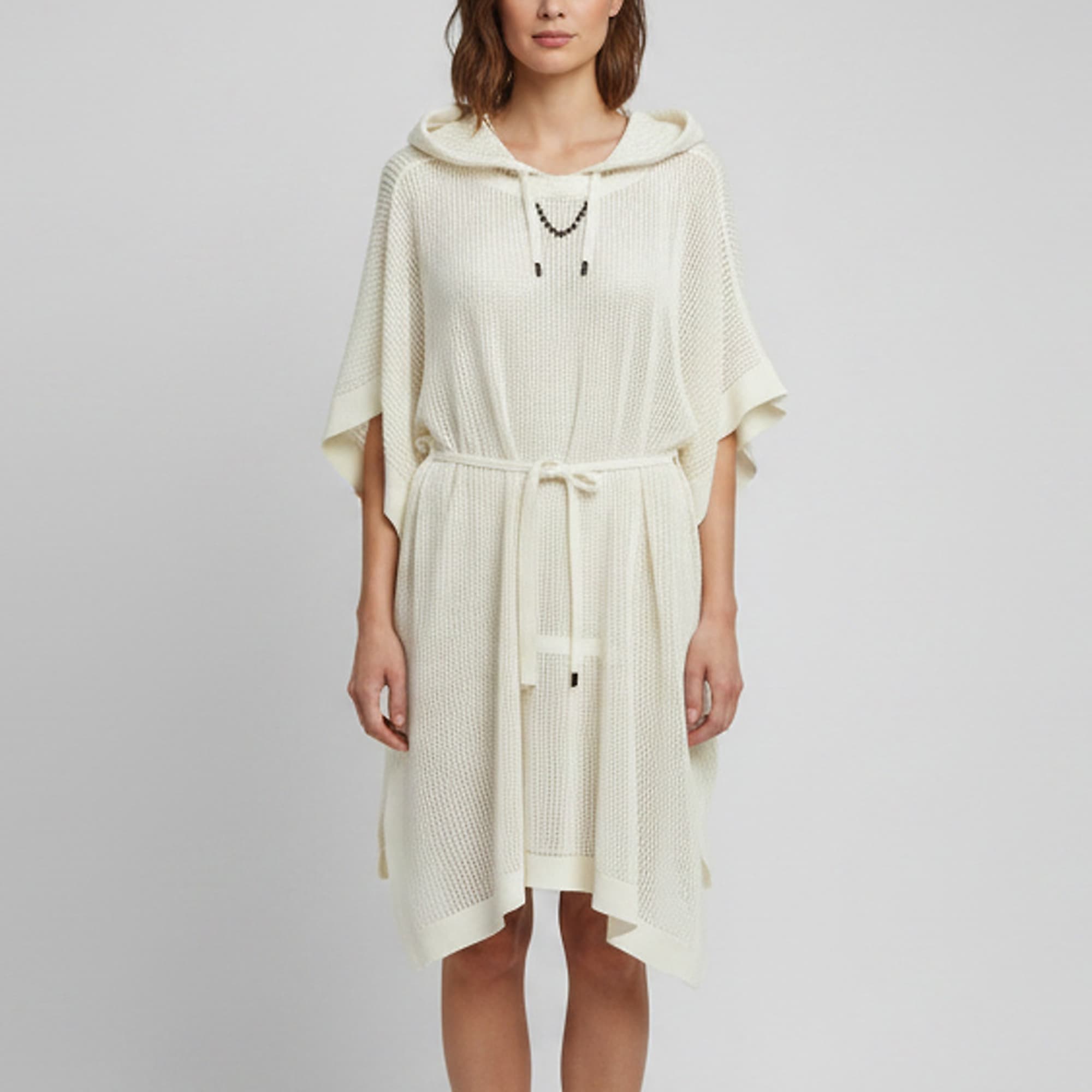 Louis Vuitton White Mesh Knit Hooded Poncho L