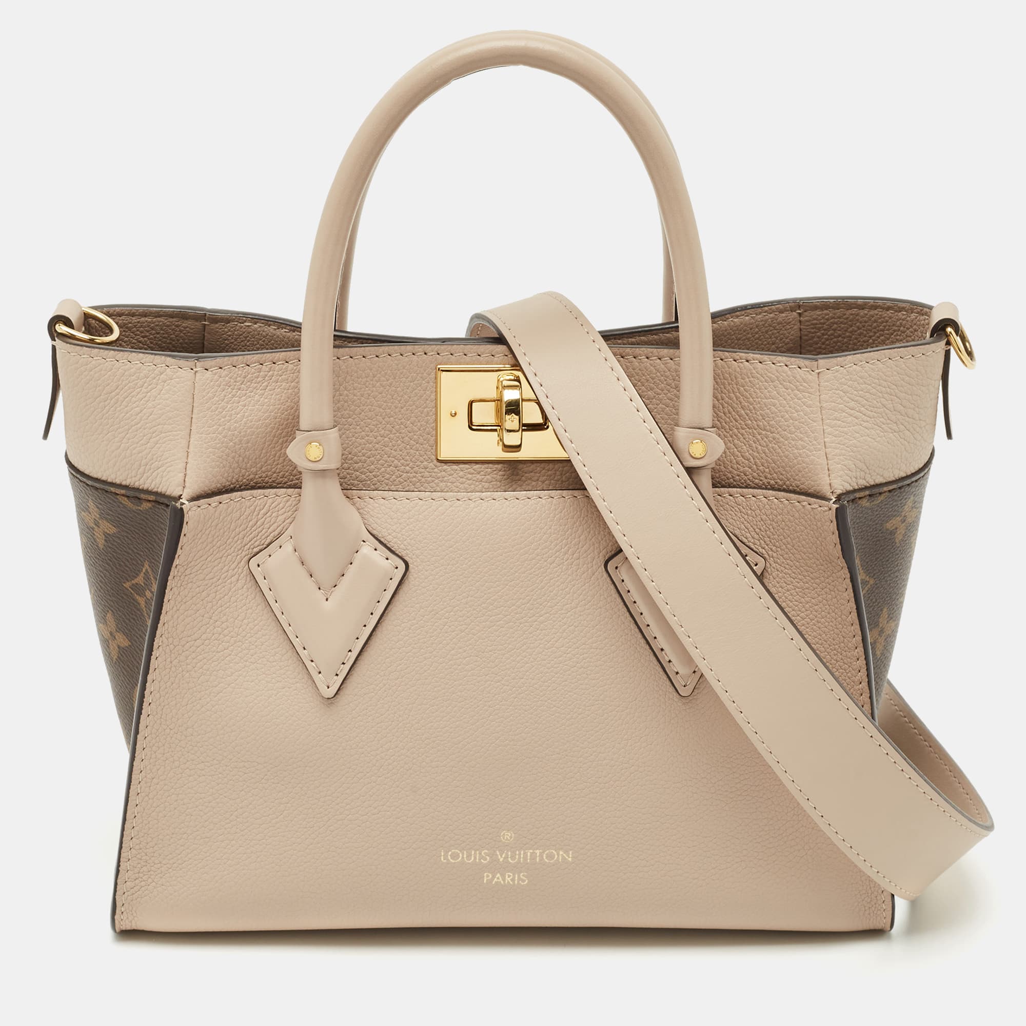 Louis Vuitton On My Side Beige Coated Canvas and Leather Tote Bag