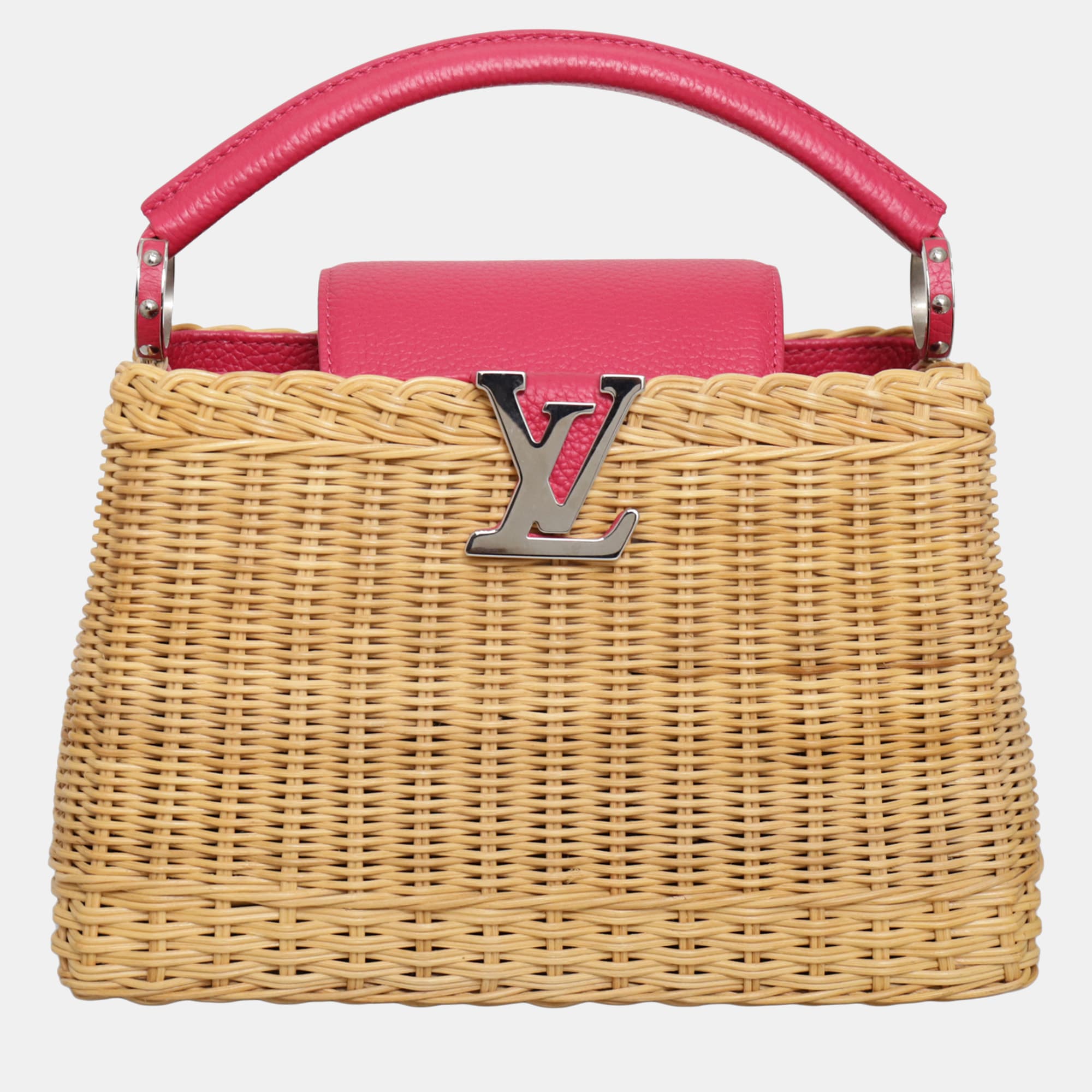 Louis Vuitton Capucines MM Pink Wicker Canvas Leather Top Handle Bag