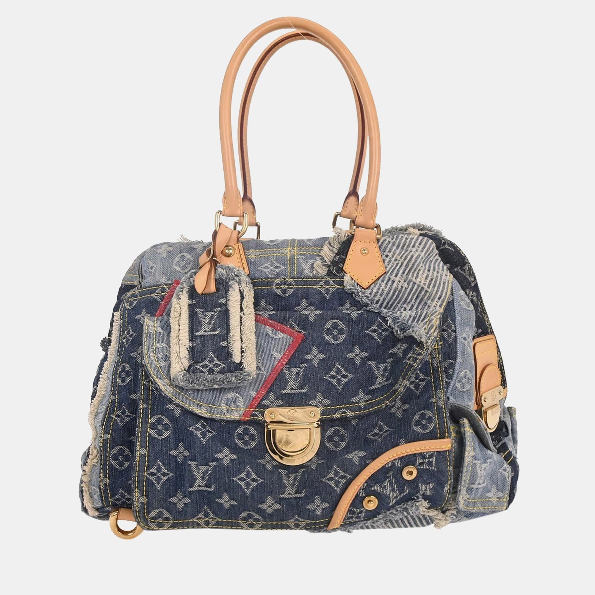 Louis Vuitton Bowly Blue Monogram Denim Patchwork Top Handle Bag