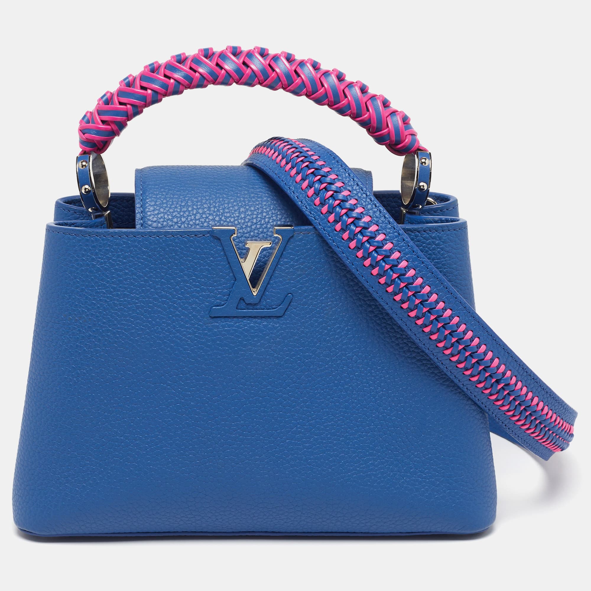 Louis Vuitton Capucines BB Blue/Rose Braided Leather Top Handle Bag