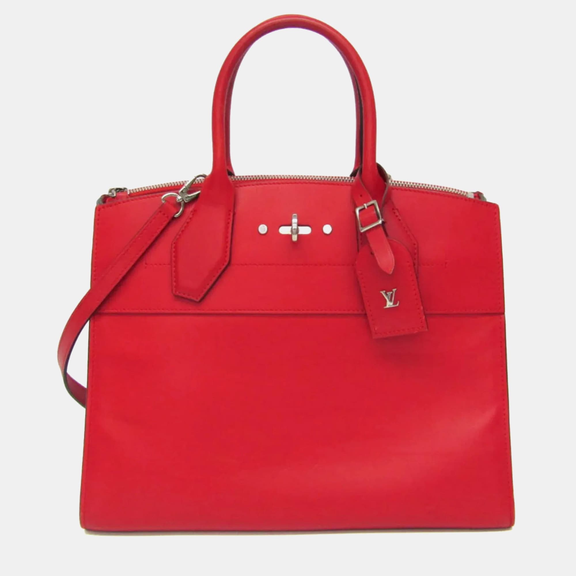 Louis Vuitton City Steamer PM Red Calfskin Leather Top Handle Bag