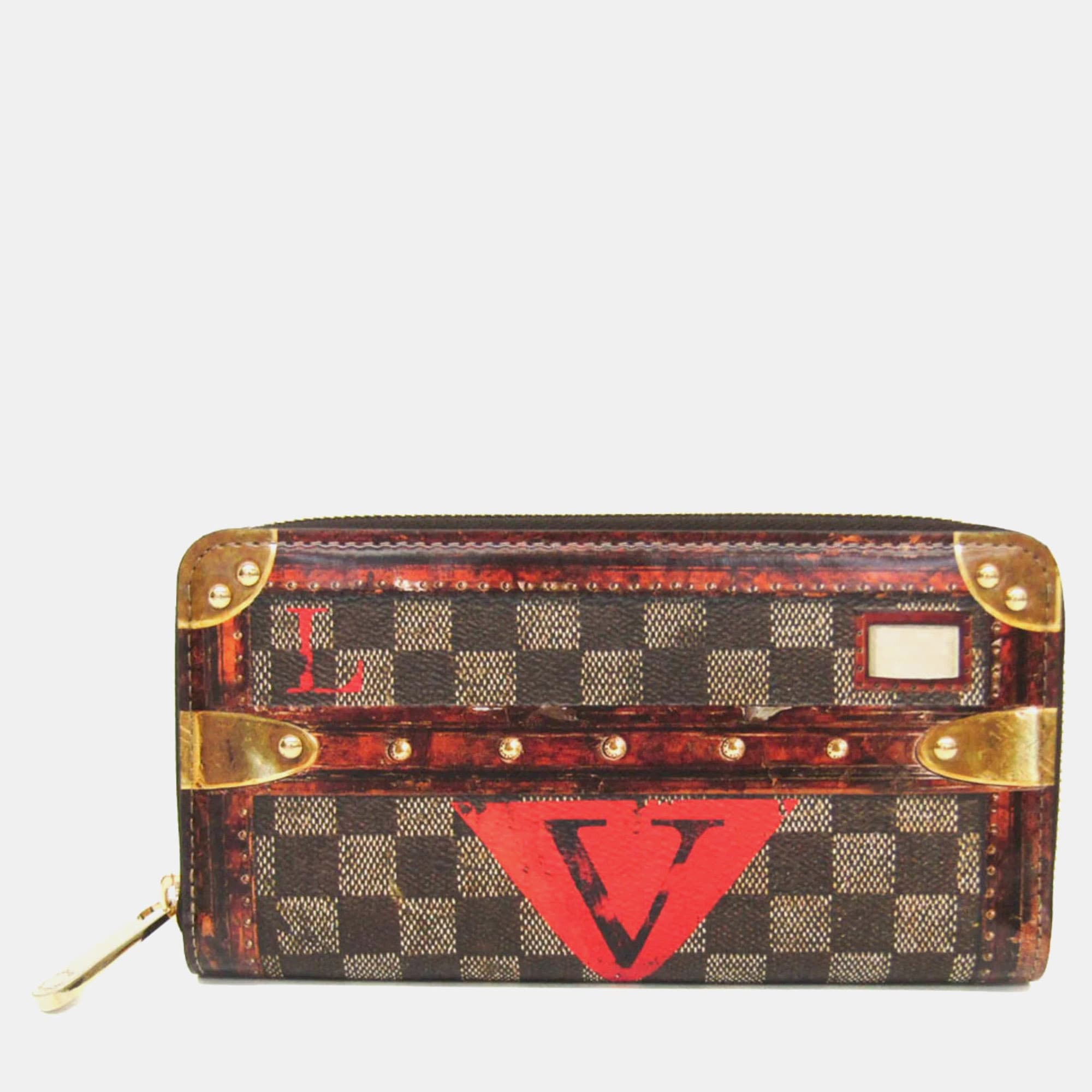 Louis Vuitton Damier Trompe-L'Oeil Zippy Wallet Coated Canvas Long Wallet bi-fold Brown Red Color