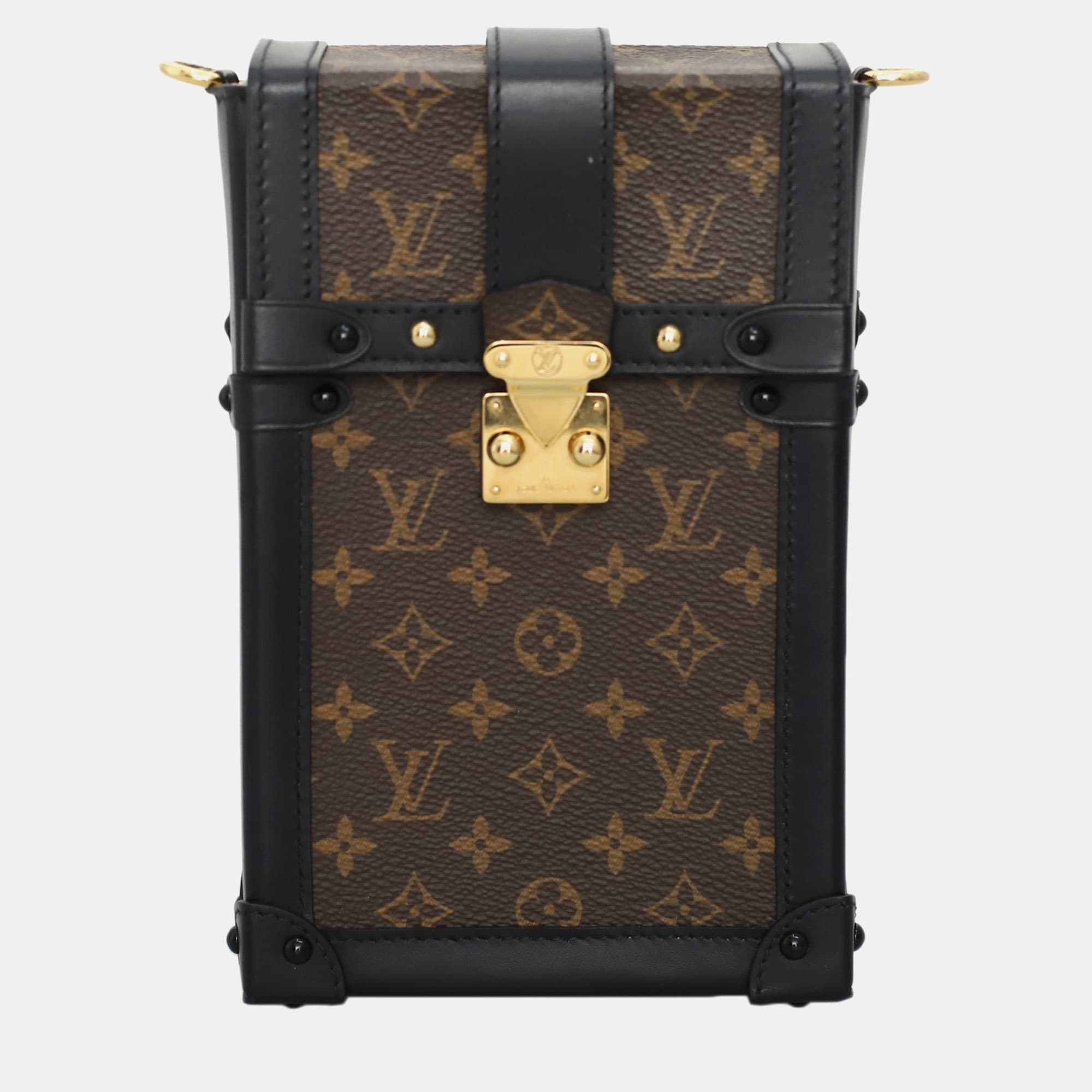 Louis Vuitton Vertical Trunk PM Monogram Canvas Black Leather Shoulder Bag