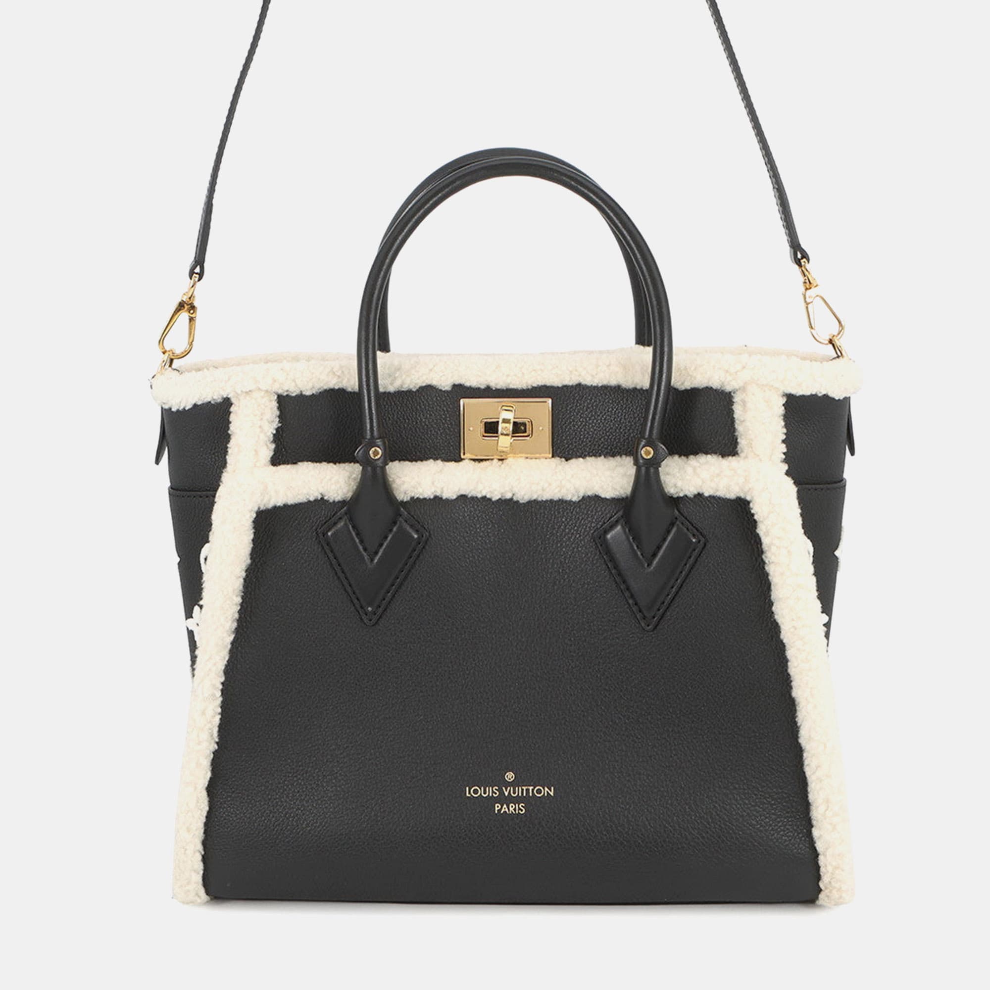 Louis Vuitton On My Side MM Noir Calfskin Leather Shearling Shoulder Bag