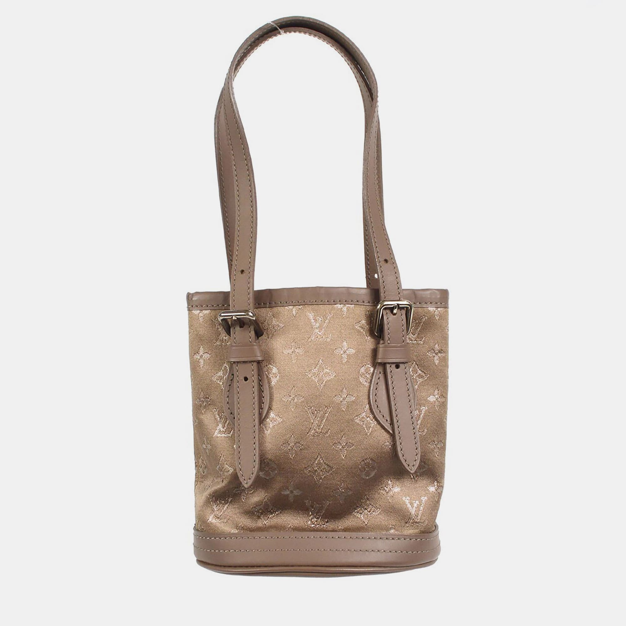Louis Vuitton Little Bucket Handbag Gray Monogram Satin