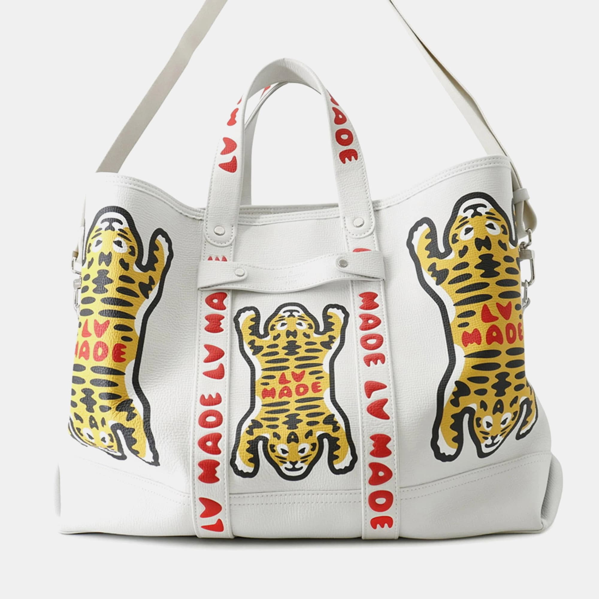 Louis Vuitton White Leather LV Made Nigo Collaboration Trolley Tote Bag