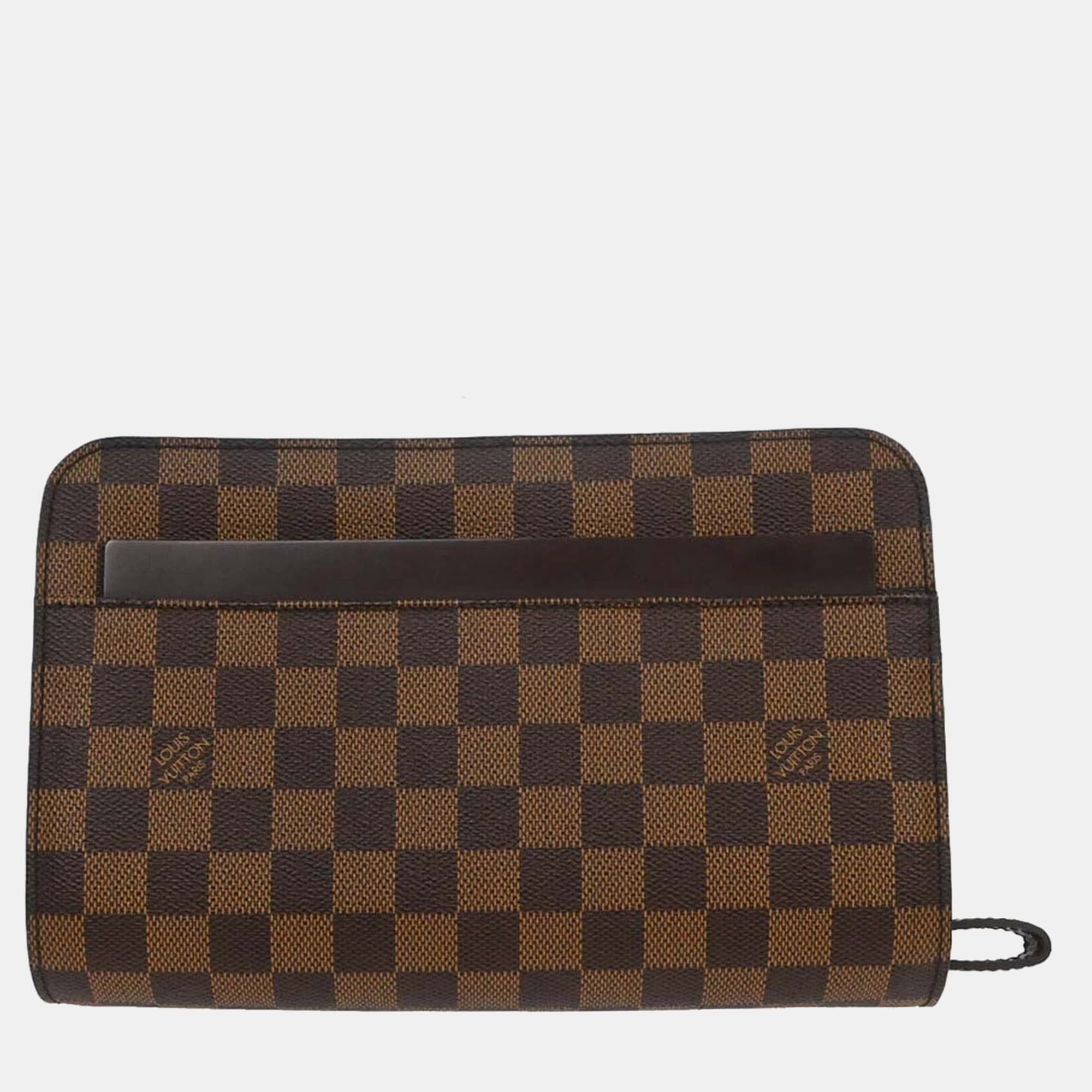 Louis Vuitton Pochette Saint Louis Damier Ebene Brown Coated Canvas Clutch Bag