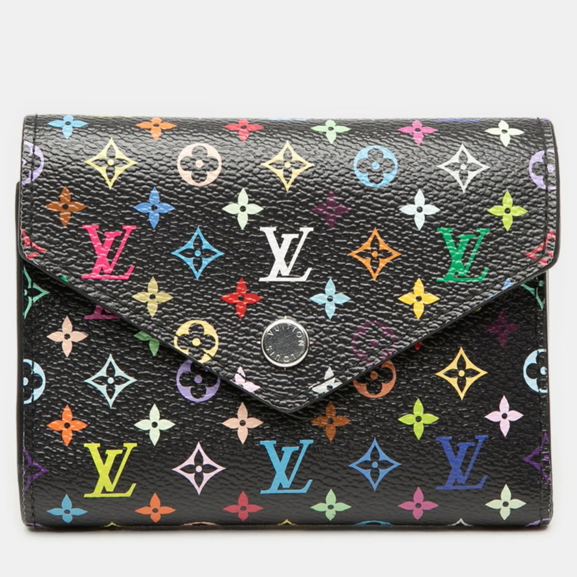 Louis Vuitton x Takashi Murakami Portefeuille Victorine Black Monogram Multicolore Coated Canvas Trifold Wallet