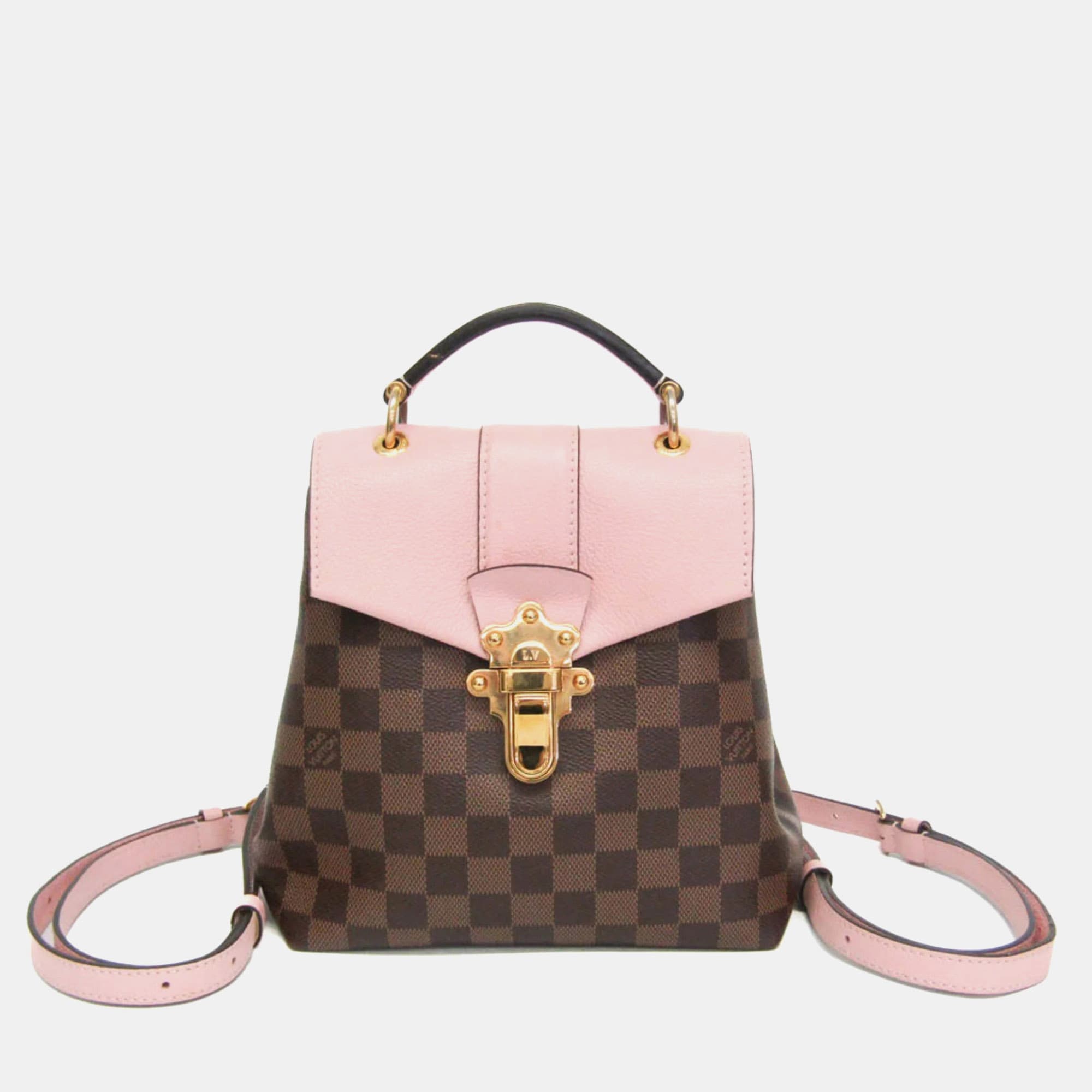 Louis Vuitton Clapton One Size Rose Ballerine Damier Ebene Canvas Backpack Bag