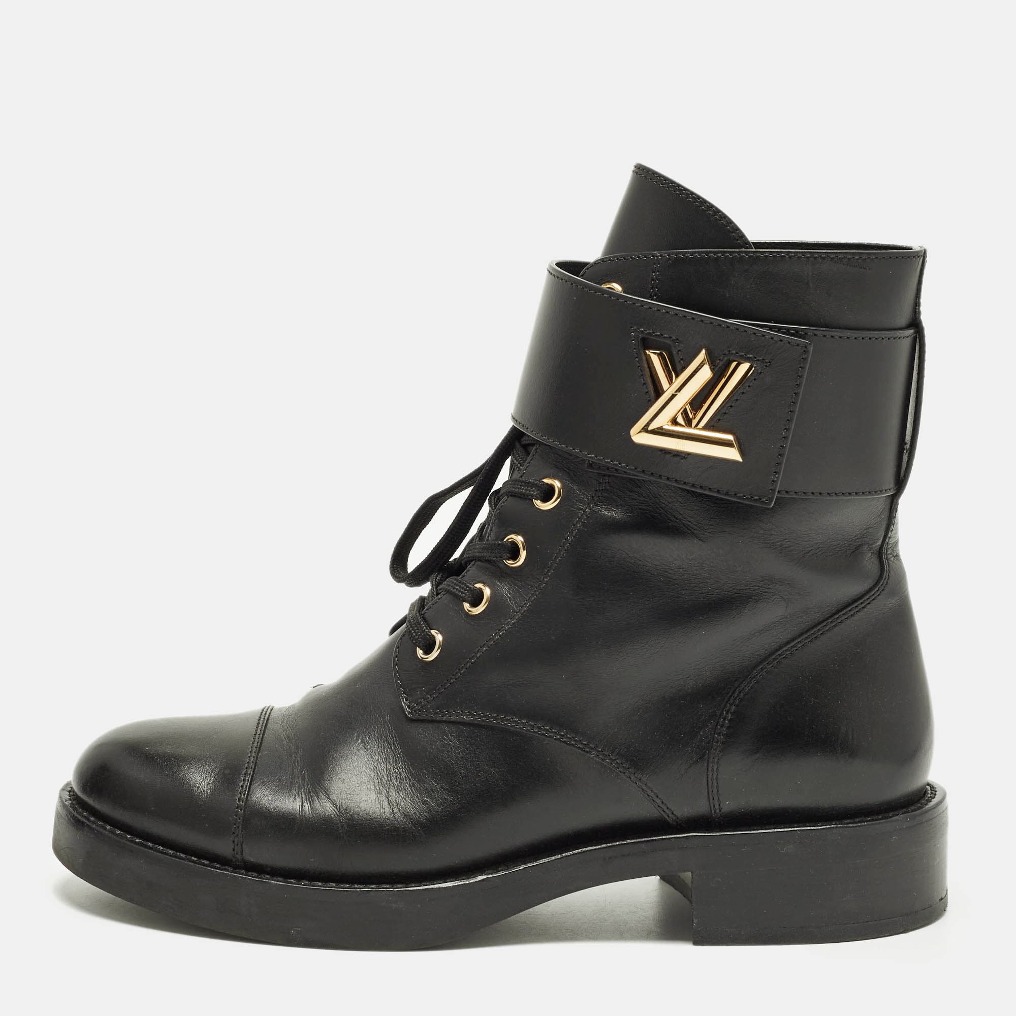 Louis Vuitton Wonderland Ranger Size 38.5 Black Leather Combat Boots