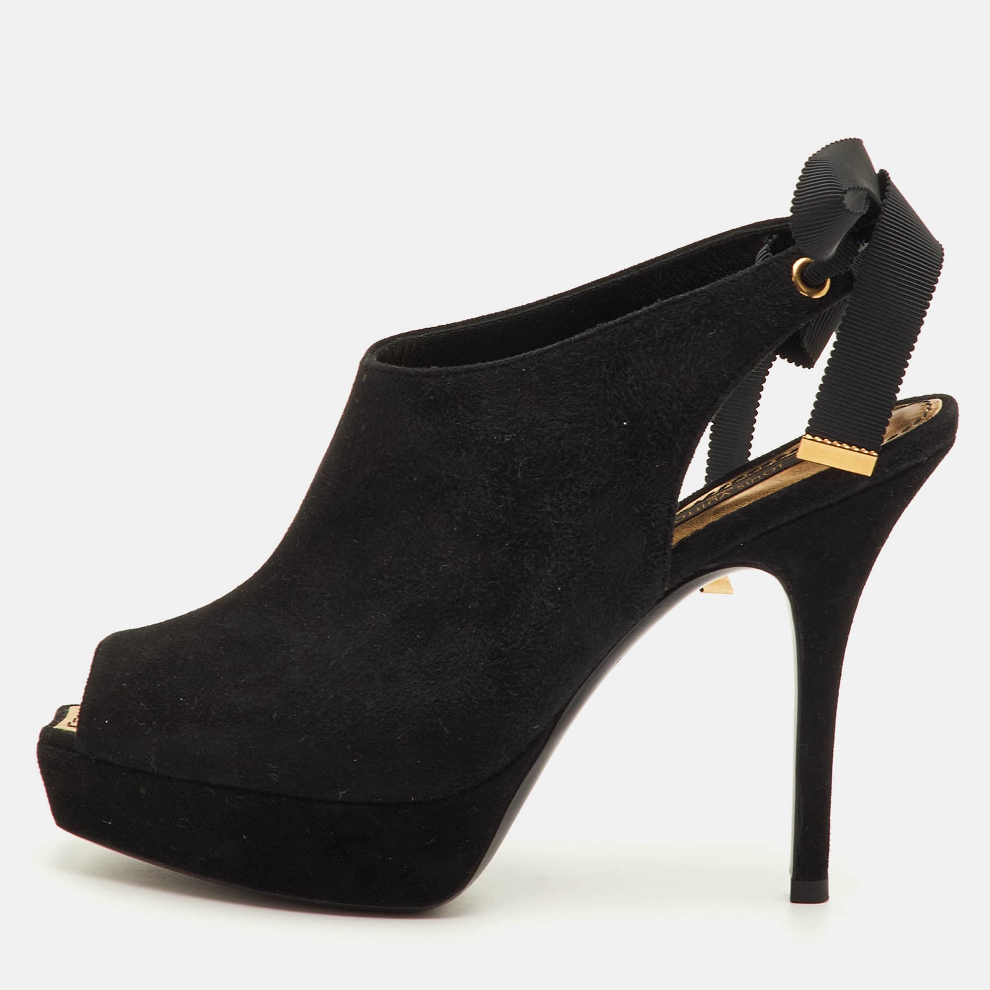 Louis Vuitton Size 35.5 Black Suede Peep Toe Platform Sandals