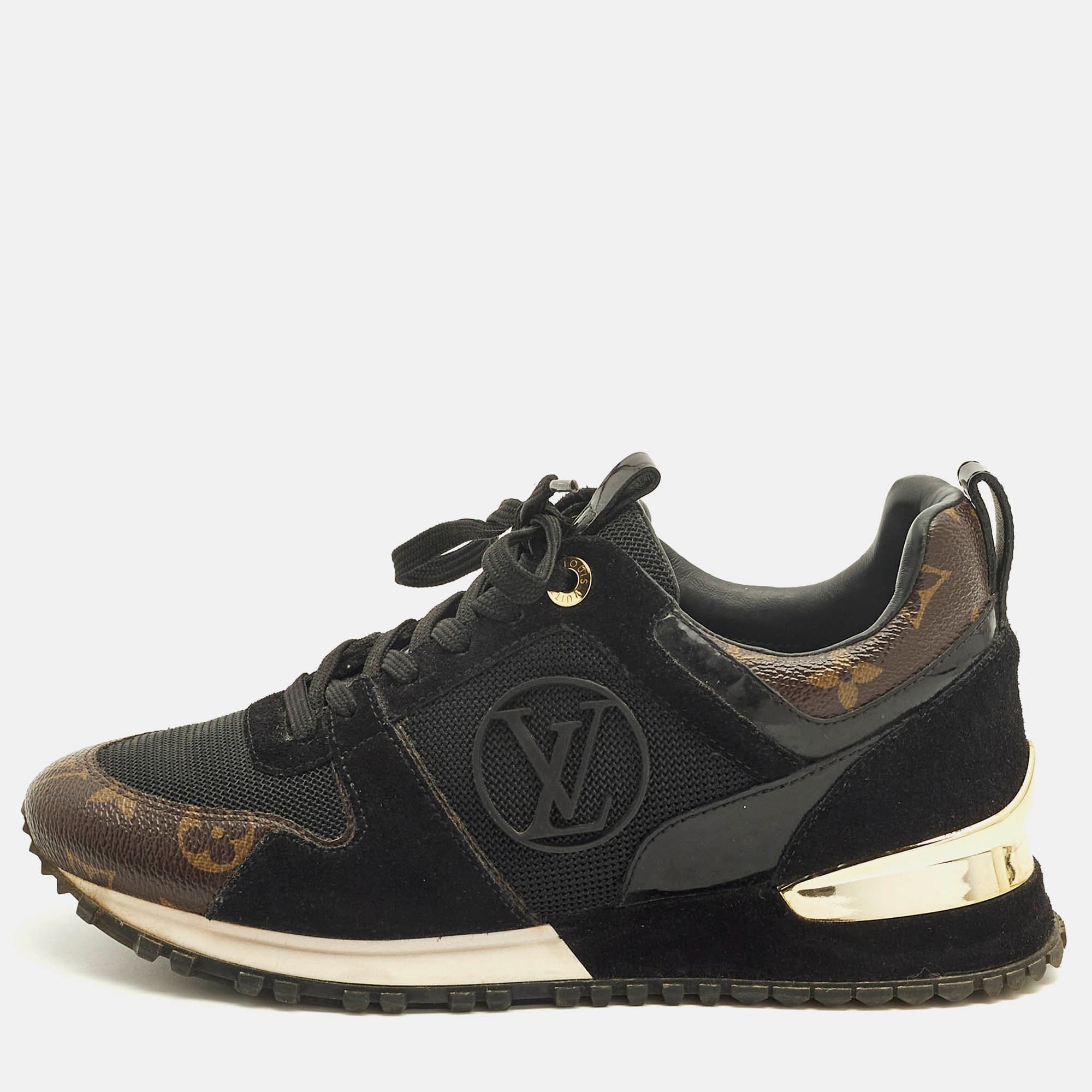 Louis Vuitton Run Away Size 36 Black Mesh, Monogram Canvas and Suede Low Top Sneakers