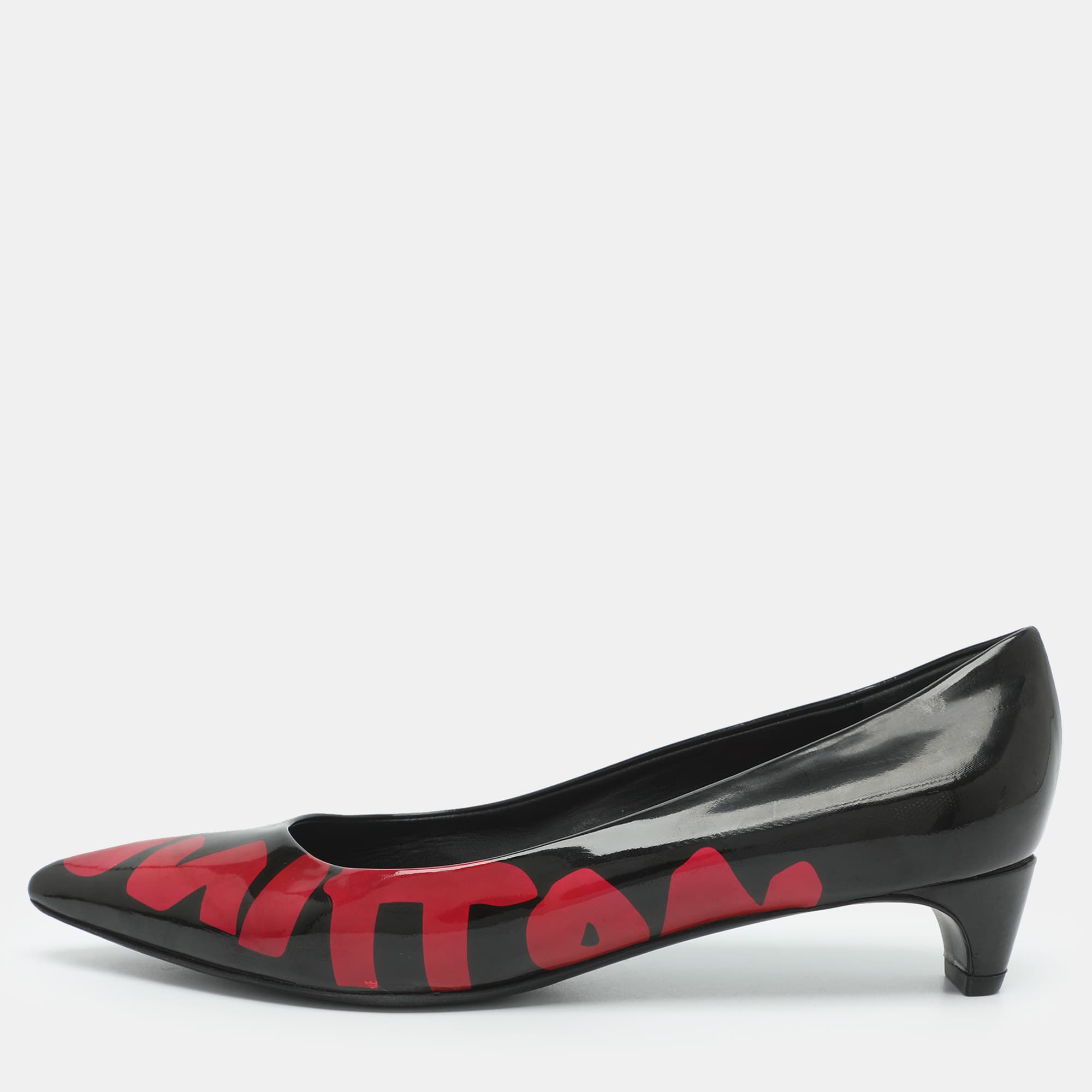 Louis Vuitton Size 38 Graffiti Logo Stephen Sprouse Limited Edition Black Patent Leather Pointed Toe Pumps