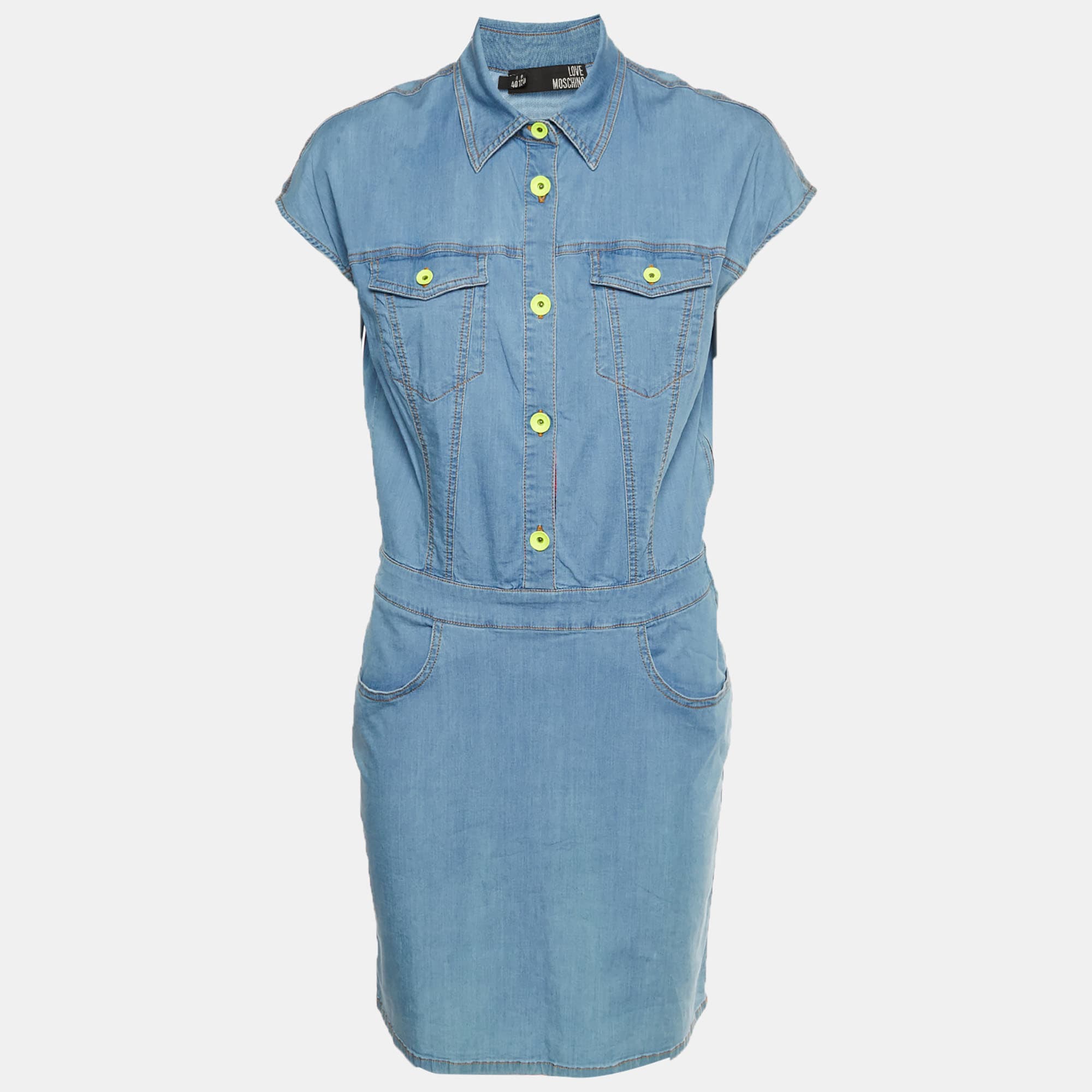 Love Moschino Blue Denim Knee Length Shirt Dress M