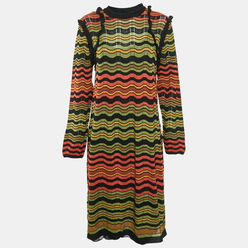 M Missoni Multicolor Patterned Knit Ruffled Short Dress S