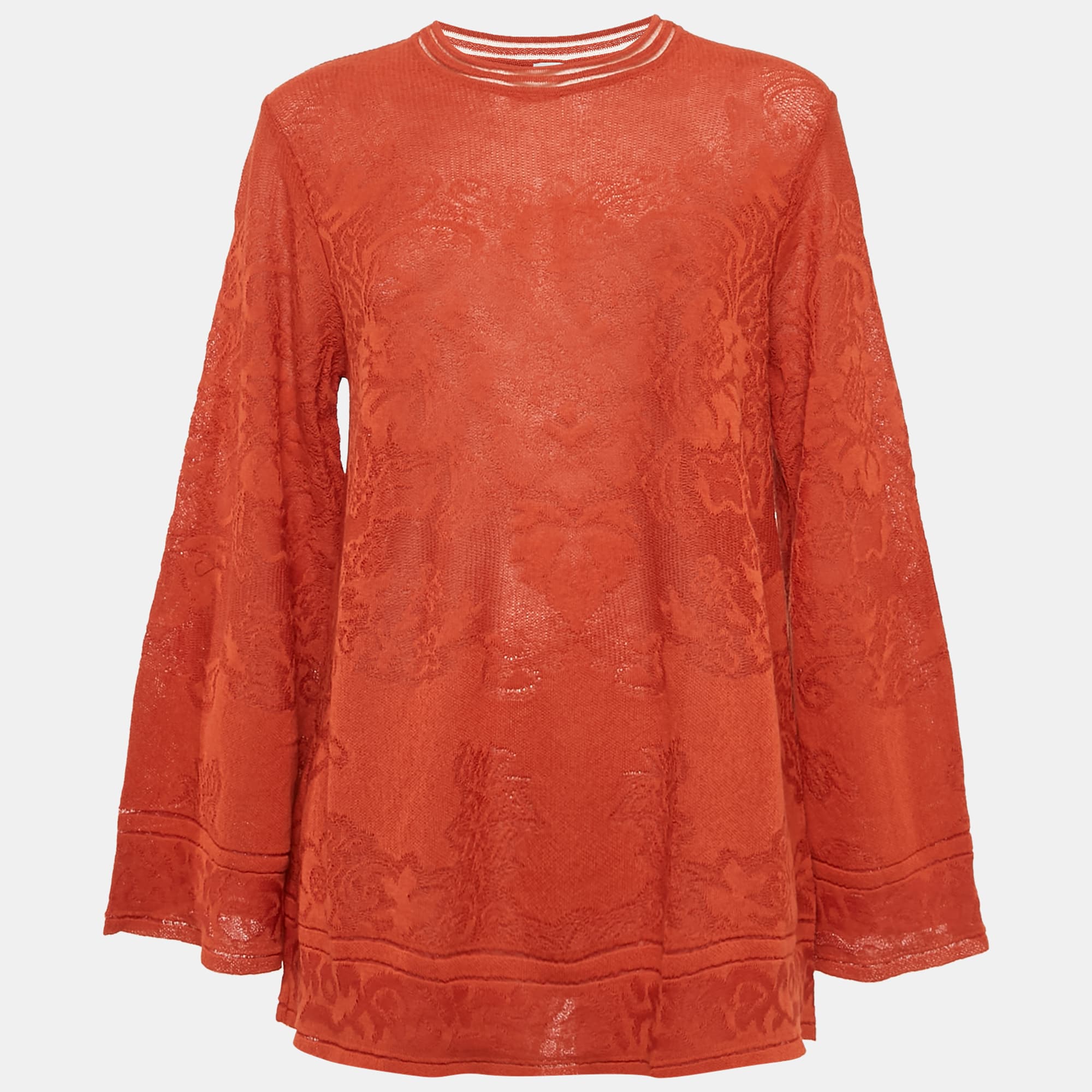 M Missoni Burnt Orange Floral Knit Long Sleeve Top L
