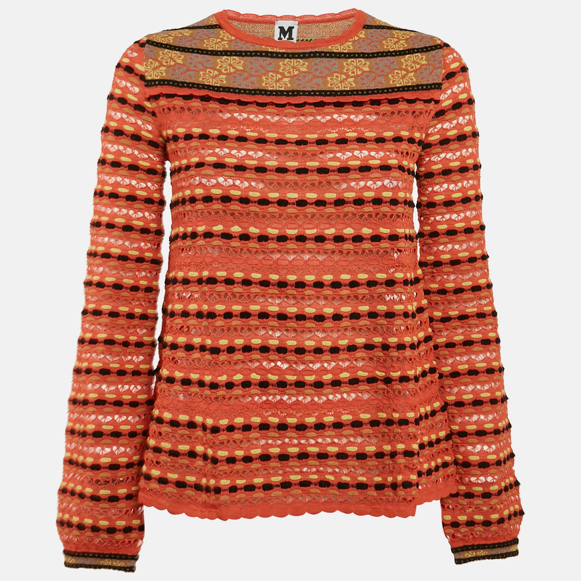 M Missoni Orange Floral Perforated Knit Top S