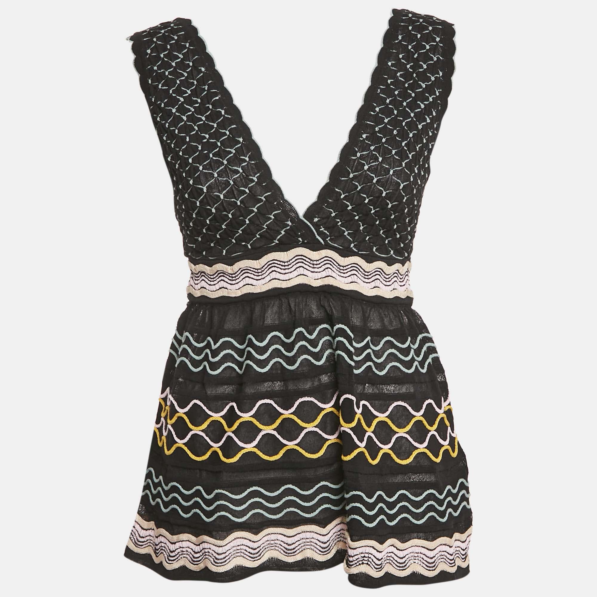 M Missoni Black Patterned Knit Sleeveless Sweater Top S