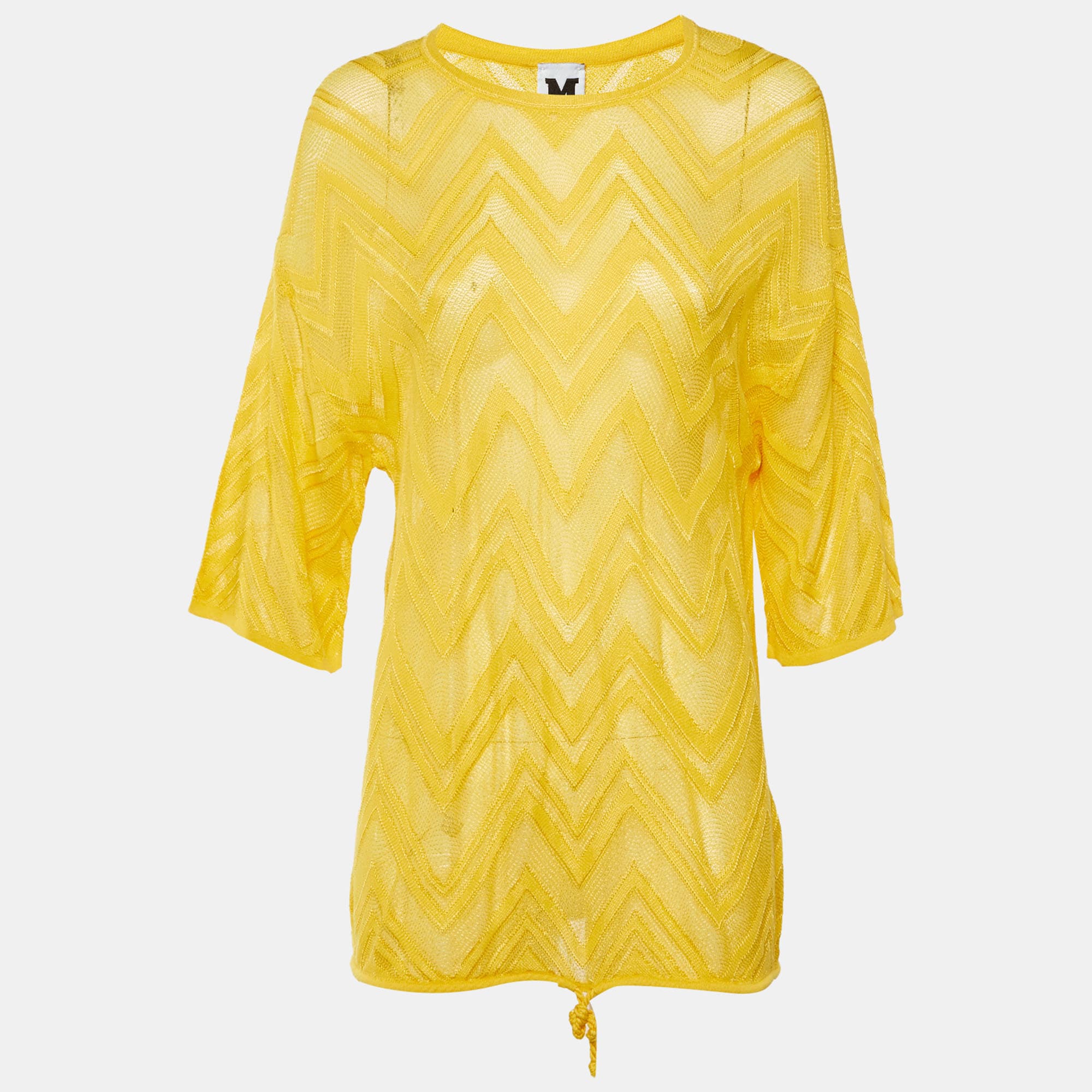 M Missoni Yellow Chevron Knit Sheer Top L