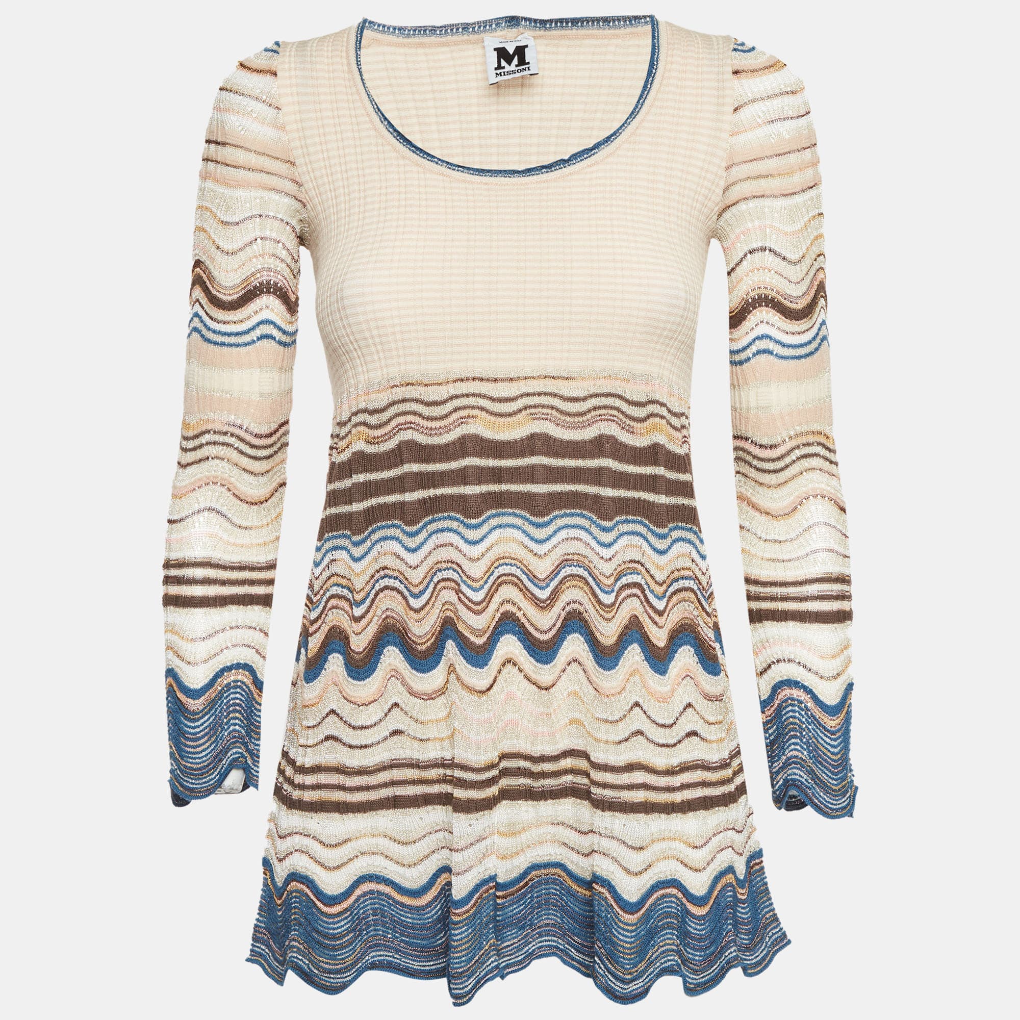 M Missoni Pink/Blue Lurex Rib Knit Flared Top S