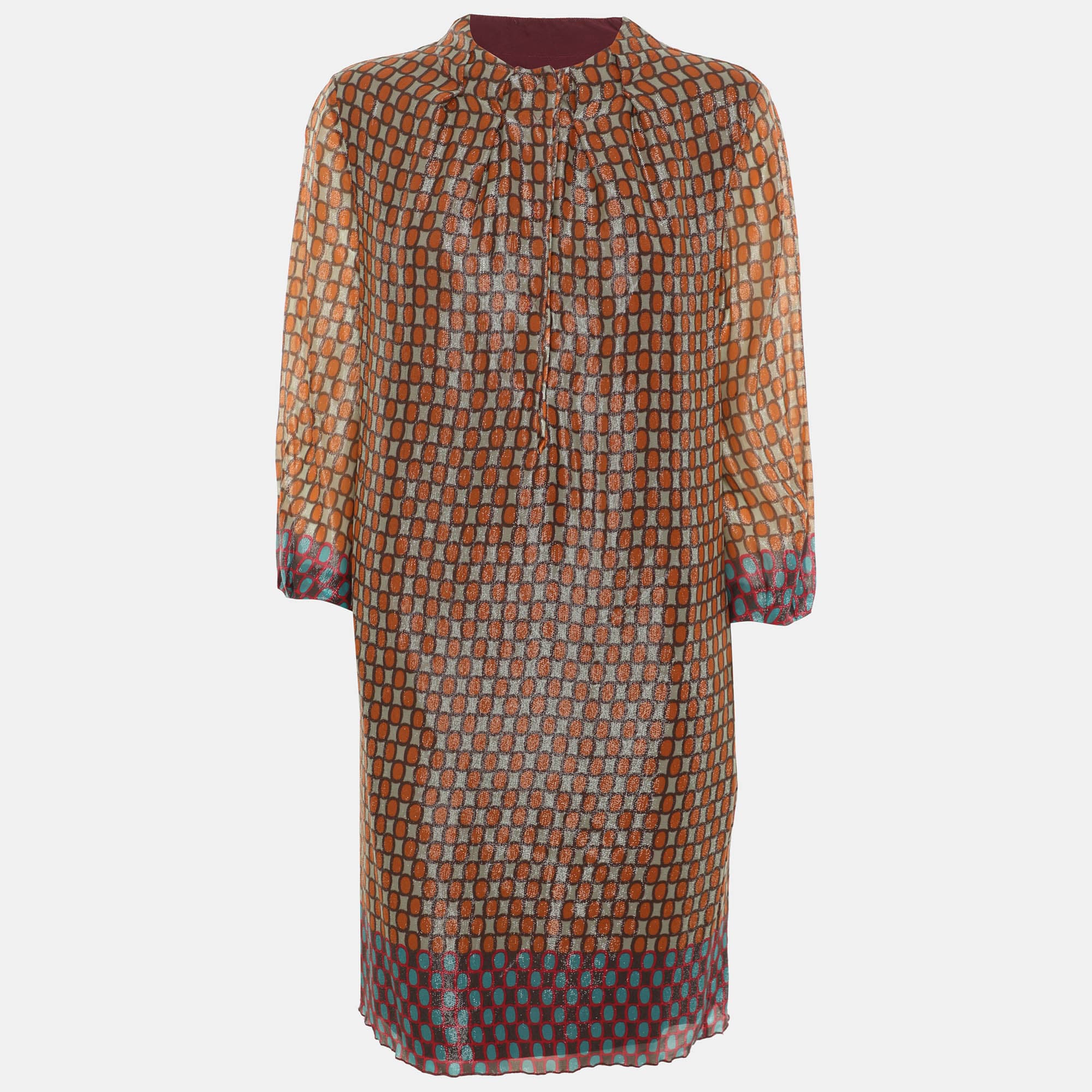 M Missoni Multicolor Geometric Metallic Silk Shift Dress L