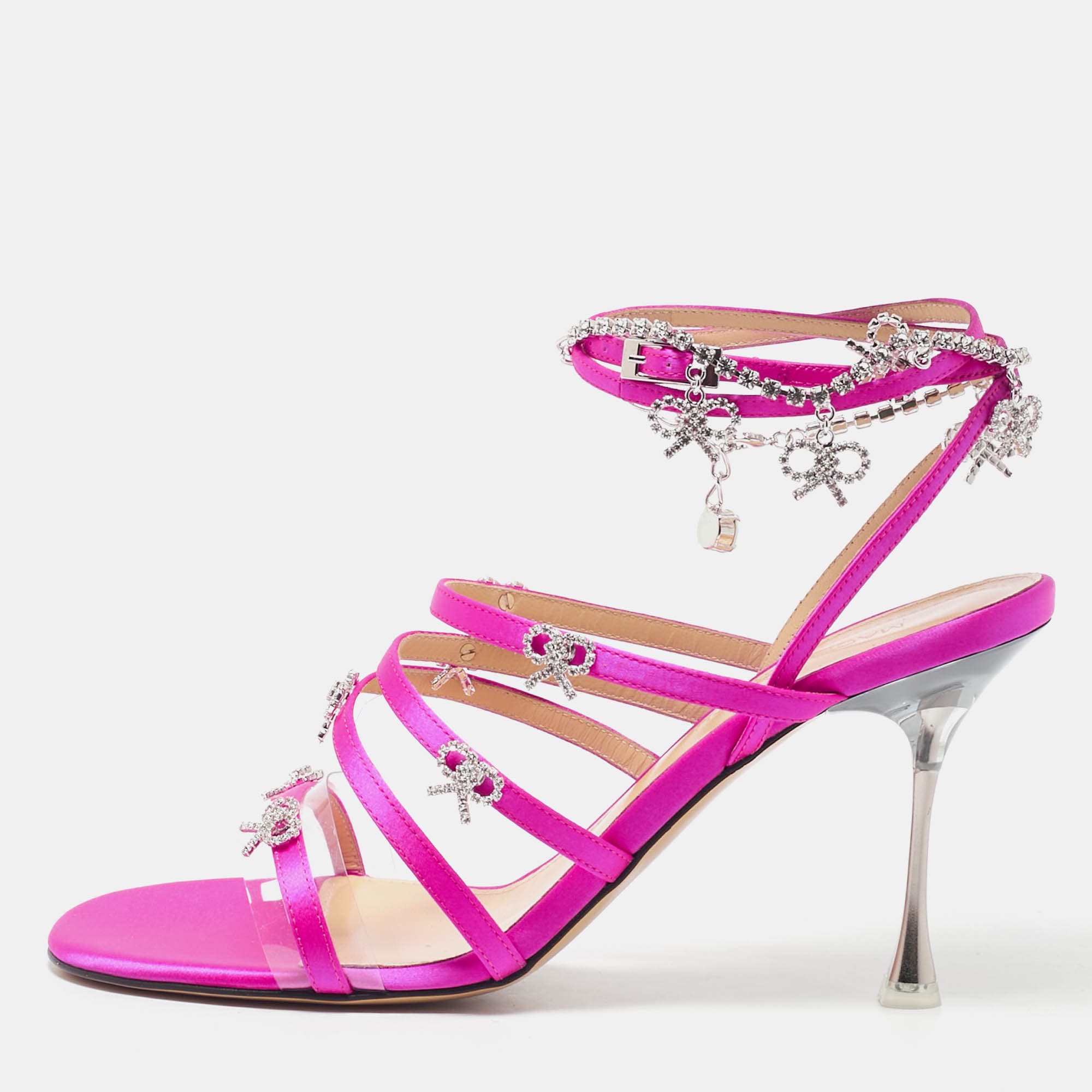 Mach & Mach Camille Size 38.5 Pink PVC and Satin Ankle Strap Sandals