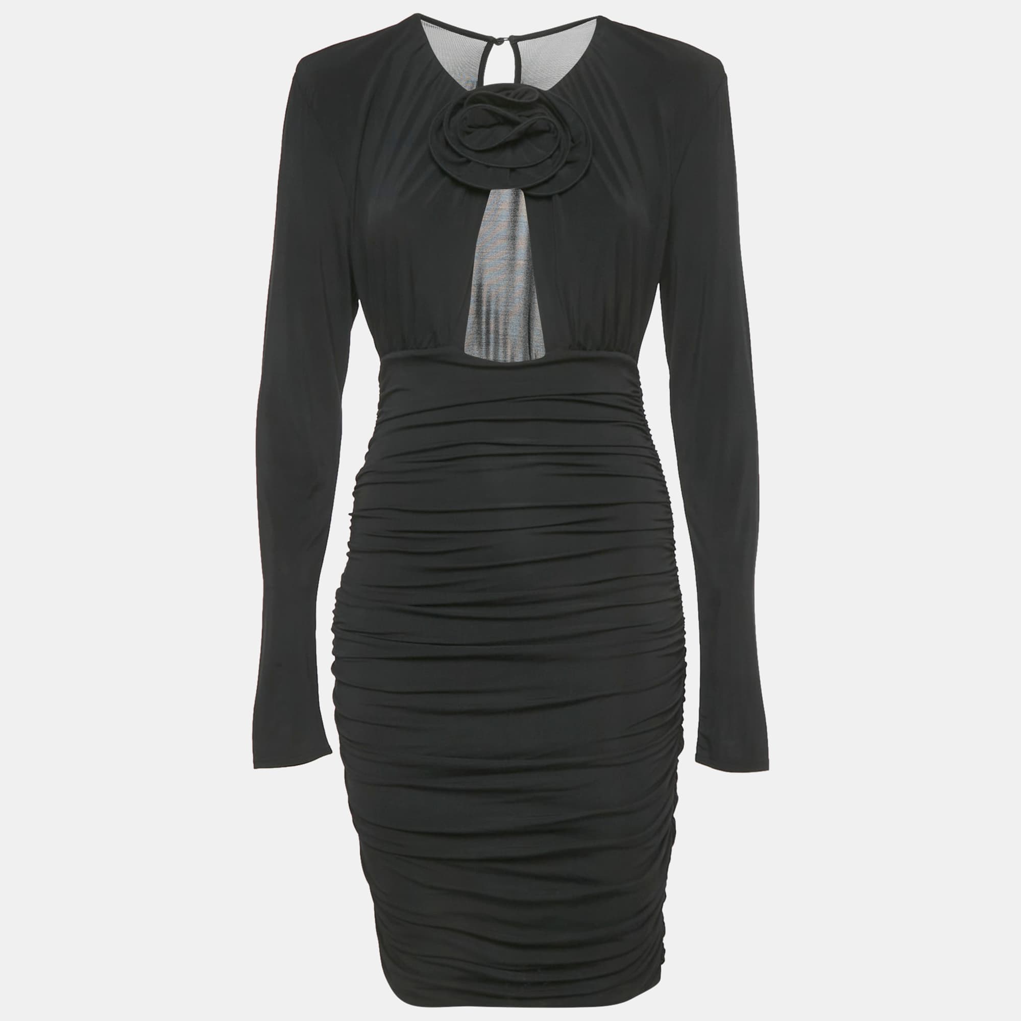 Magda Butrym Black Cut-Out Jersey Ruche Mini Dress S