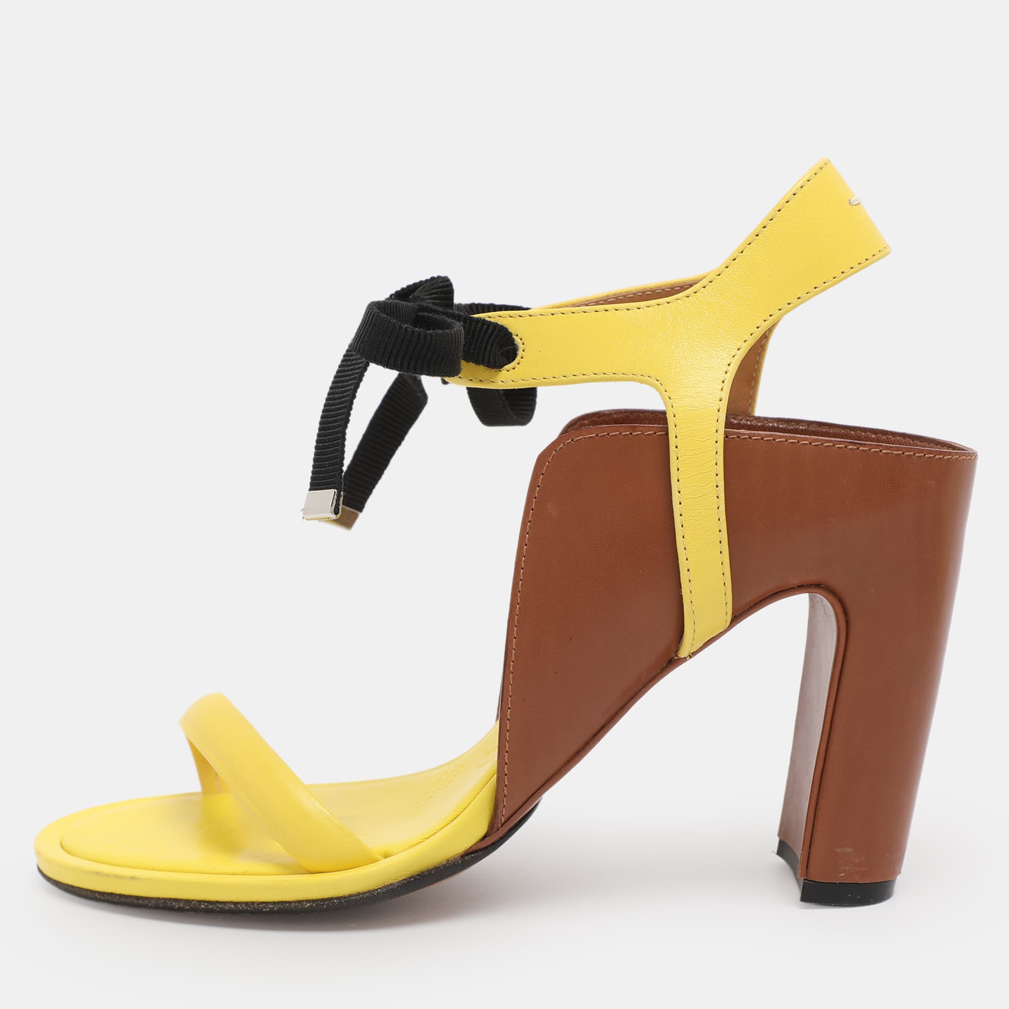 Maison Martin Margiela Yellow/Brown Leather Ankle Strap Sandals Size 38.5