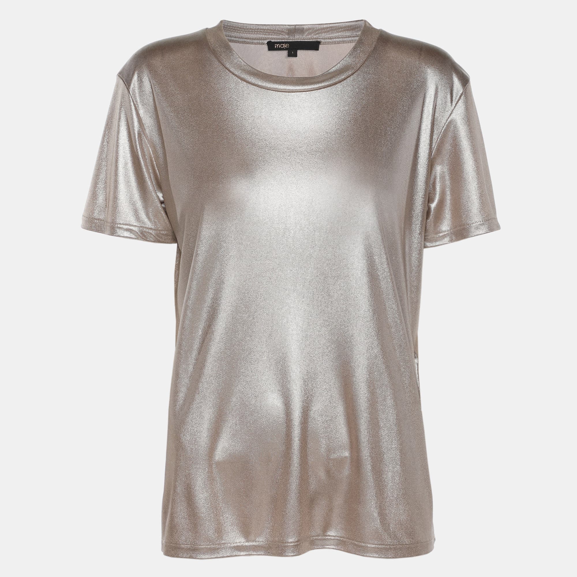 Maje Metallic Beige Stretch Knit T-Shirt S
