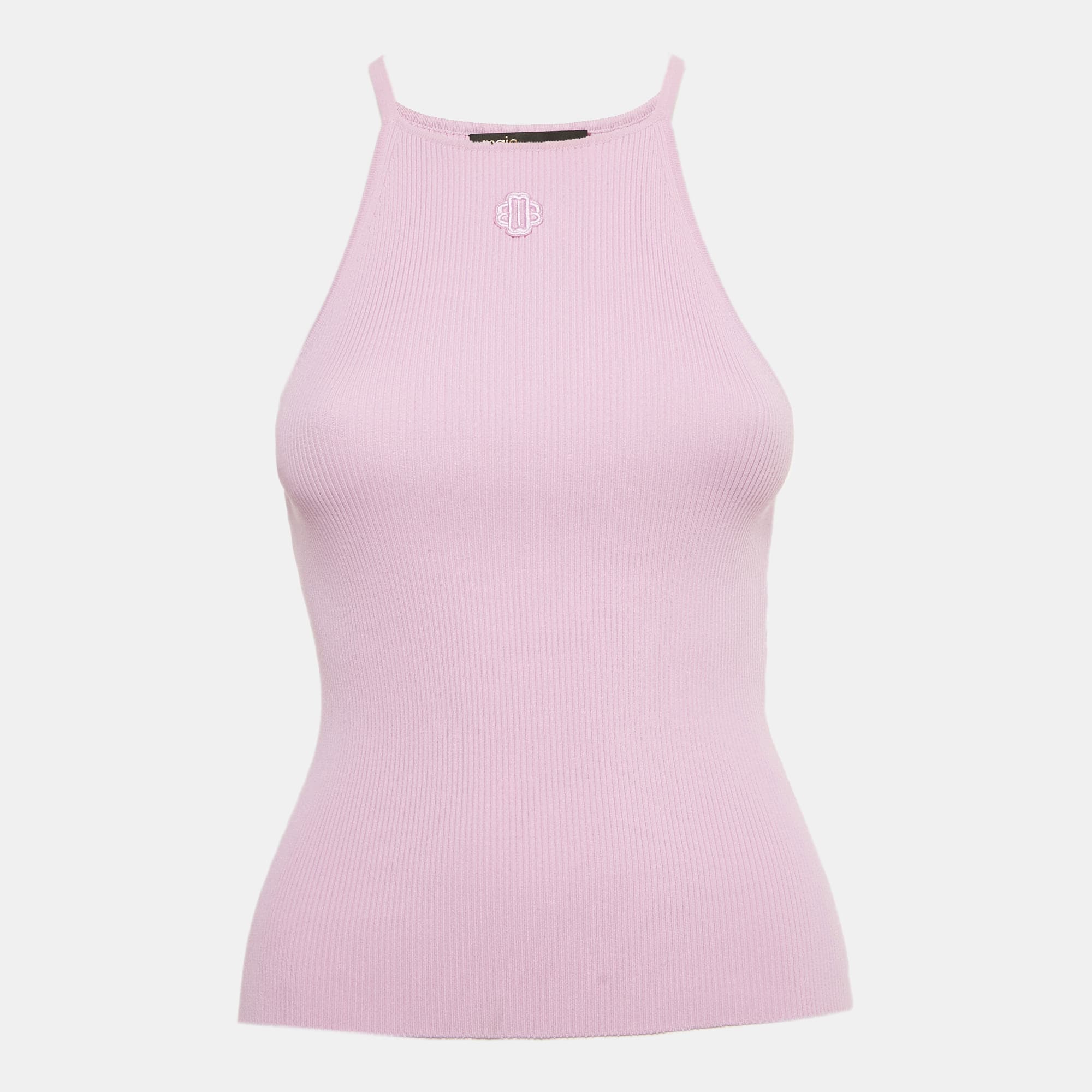 Maje Parma Violet Logo Embroidered Rib Knit Tank Top S