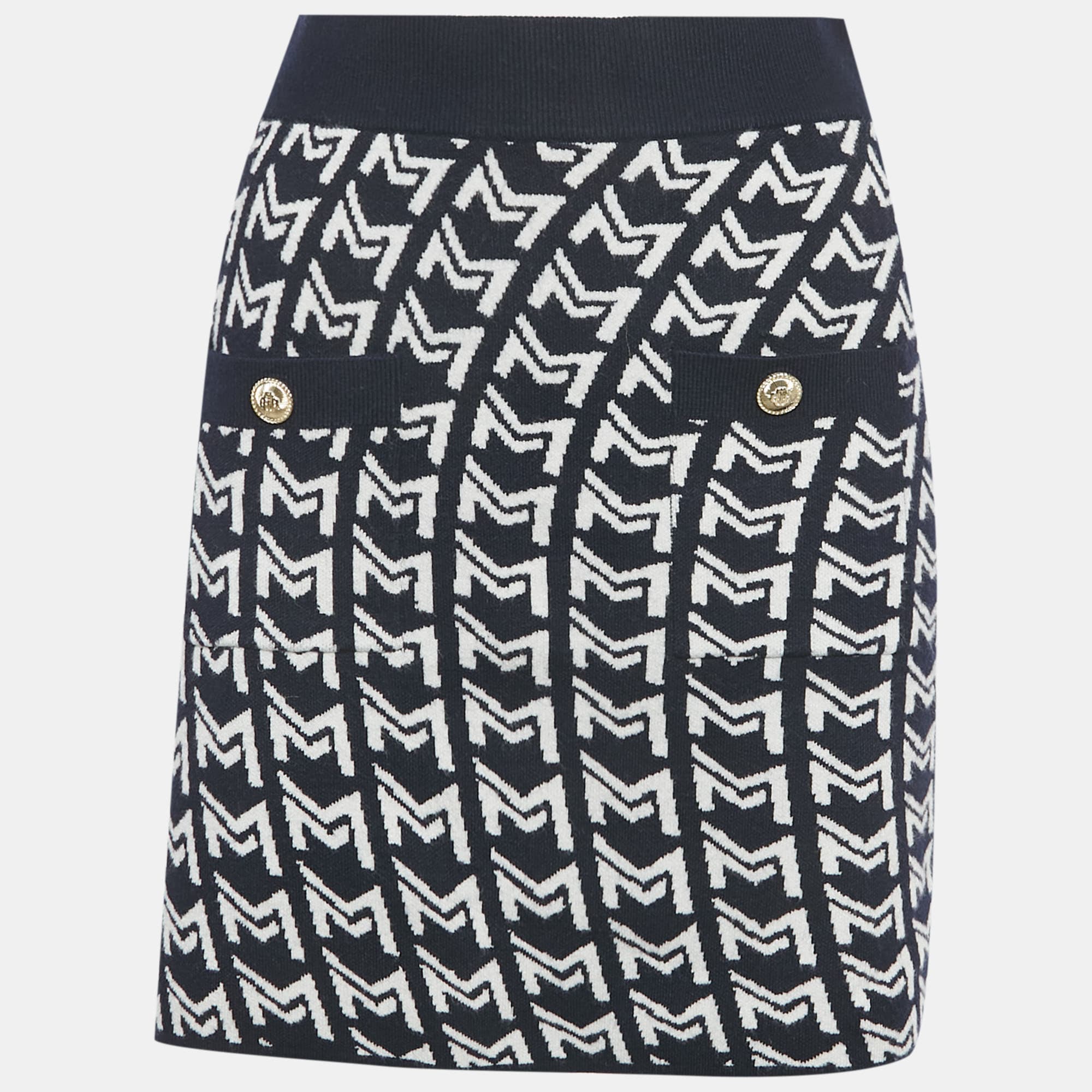Maje Blue Monogram Jacquard Knit Mini Skirt M