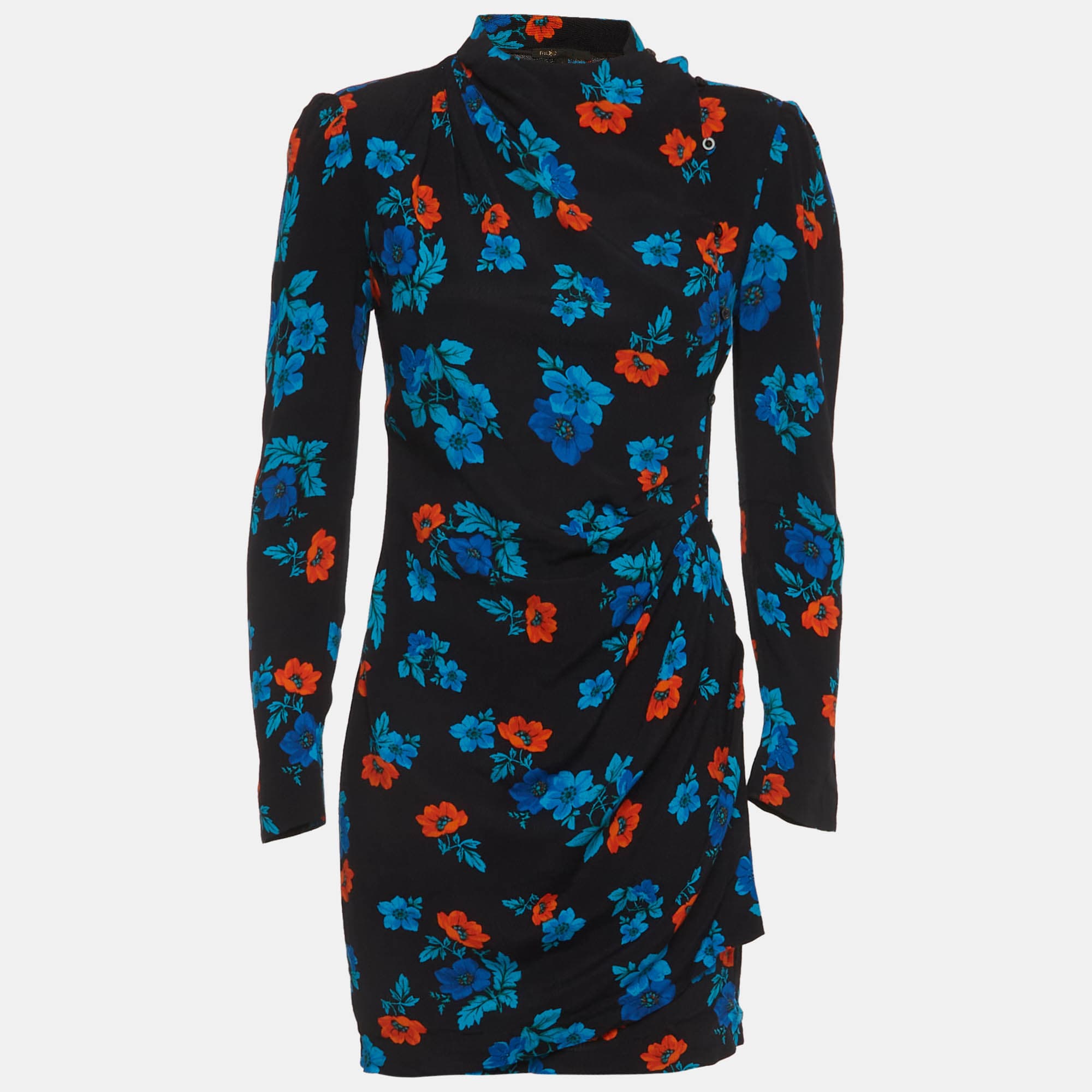 Maje Black Floral Printed Crepe Mini Dress S