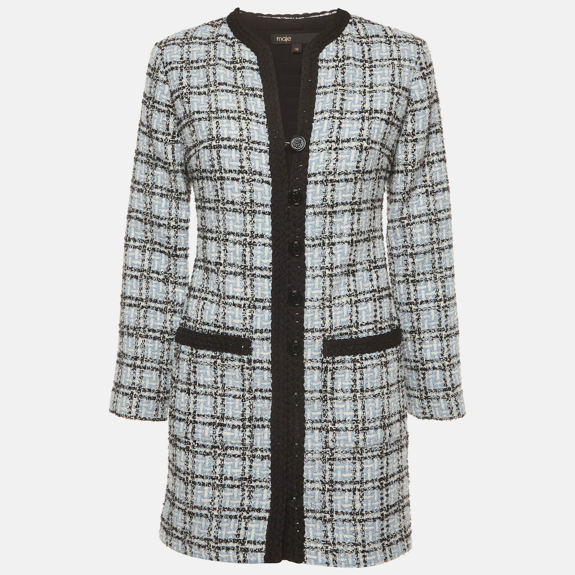 Maje Blue Tweed Long Sleeve Mini Dress S