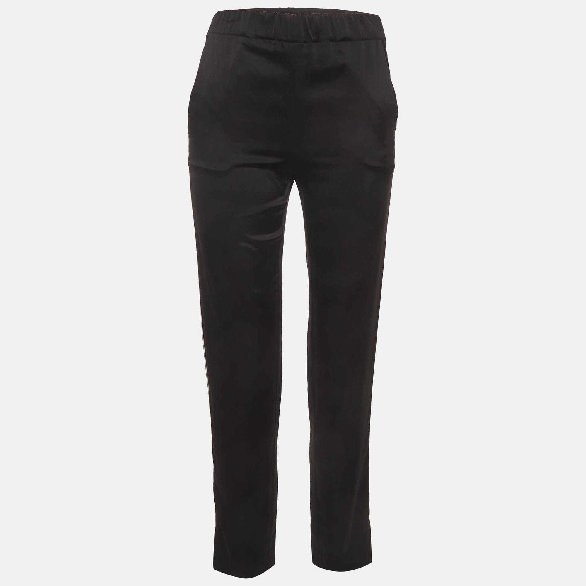 Maje Black Striped Satin Presto Track Pants S