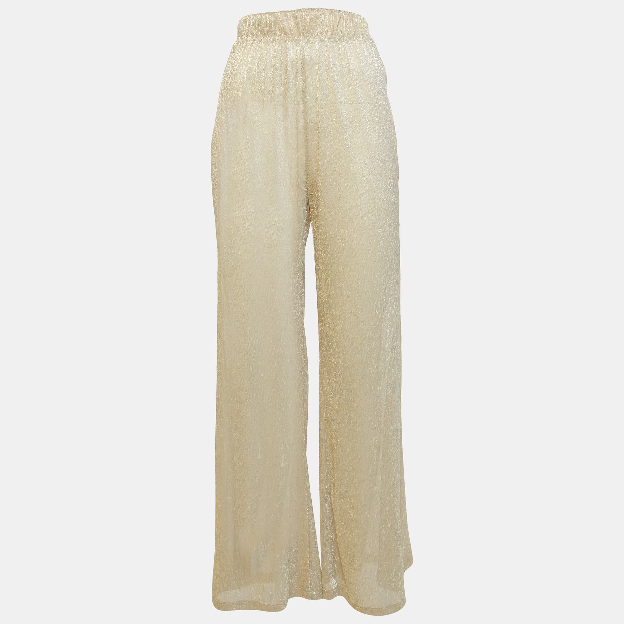 Majorelle Metallic Lurex Knit Sheer Wide-Leg Pants M