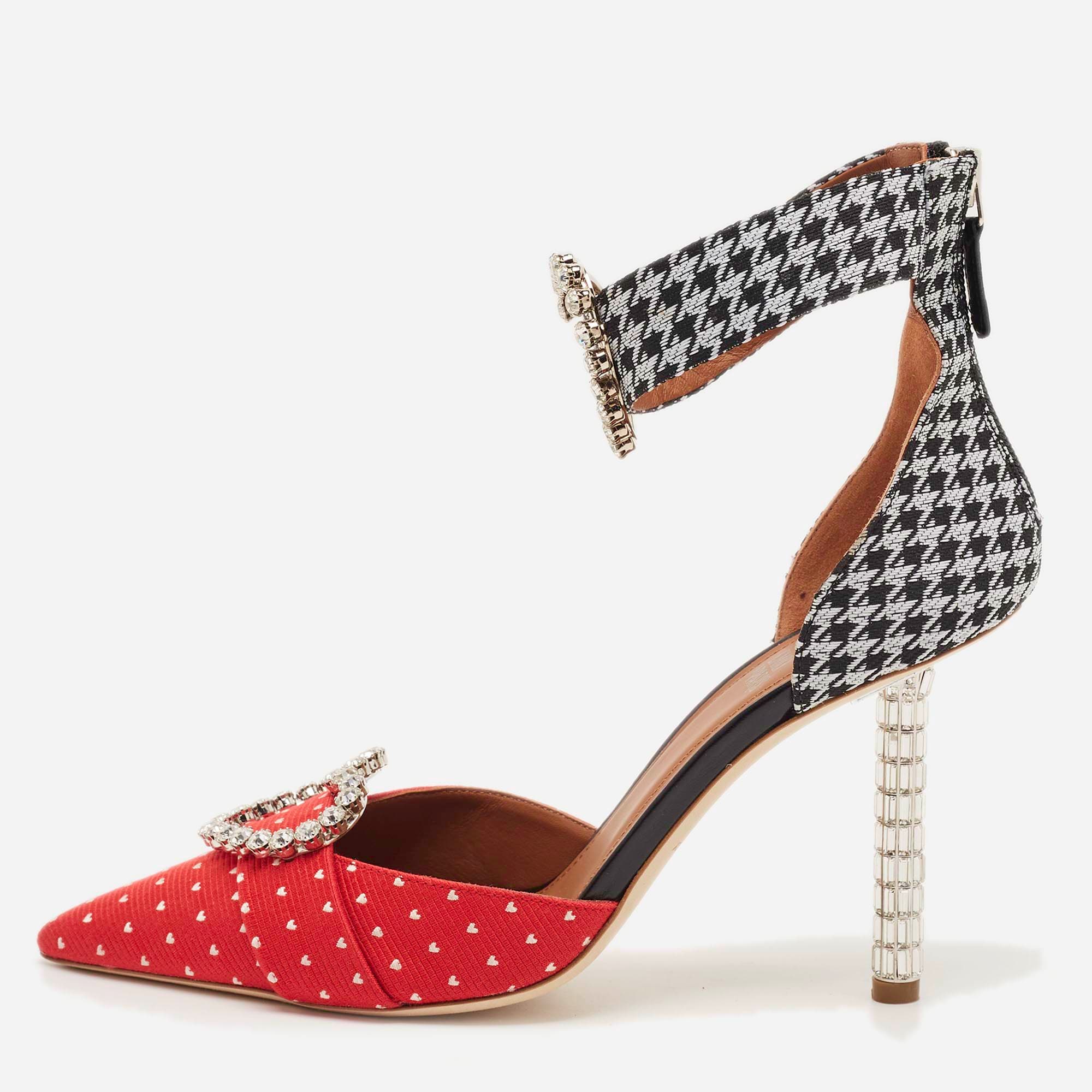 Malone Souliers Camille Size 38 Multicolor Canvas Ankle Strap Pumps