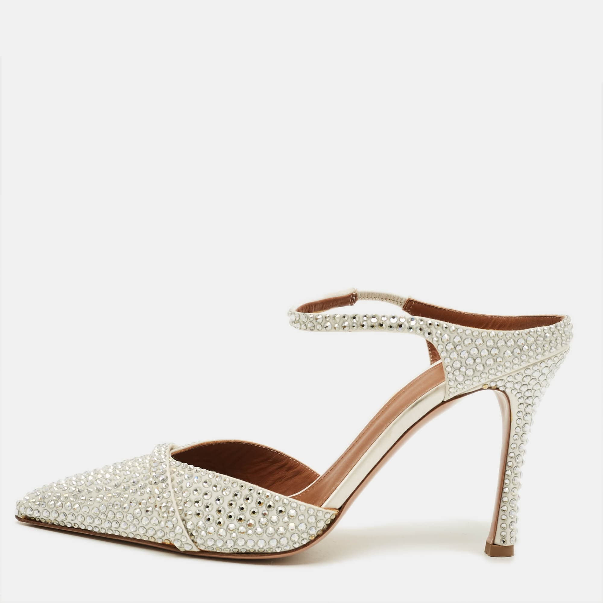 Malone Souliers Iona Size 38 White Satin Mules