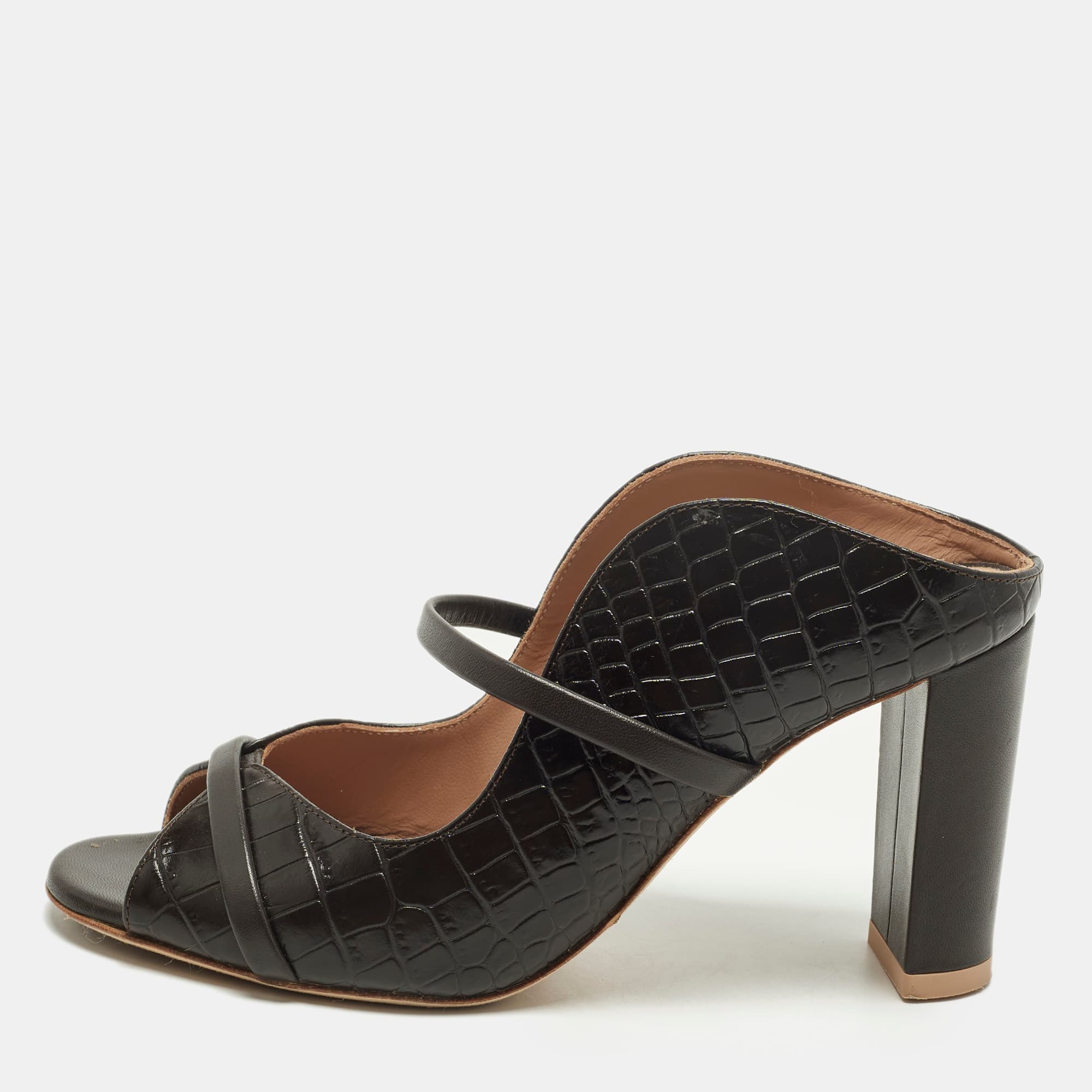 Malone Souliers Norah Size 36 Dark Brown Croc Embossed and Leather Mules