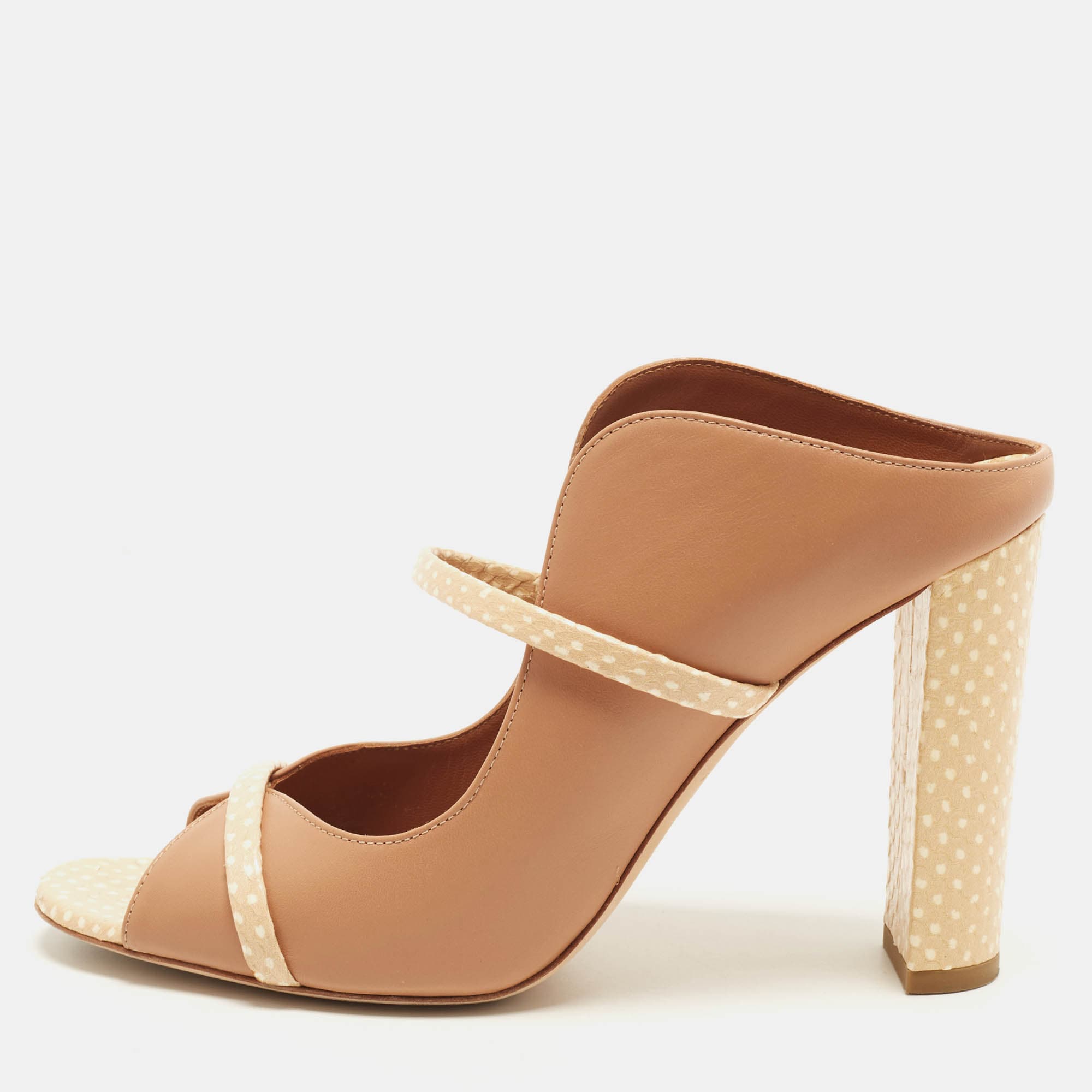 Malone Souliers by Roy Luwolt Norah Size 40 Beige Leather and Python Leather Mules