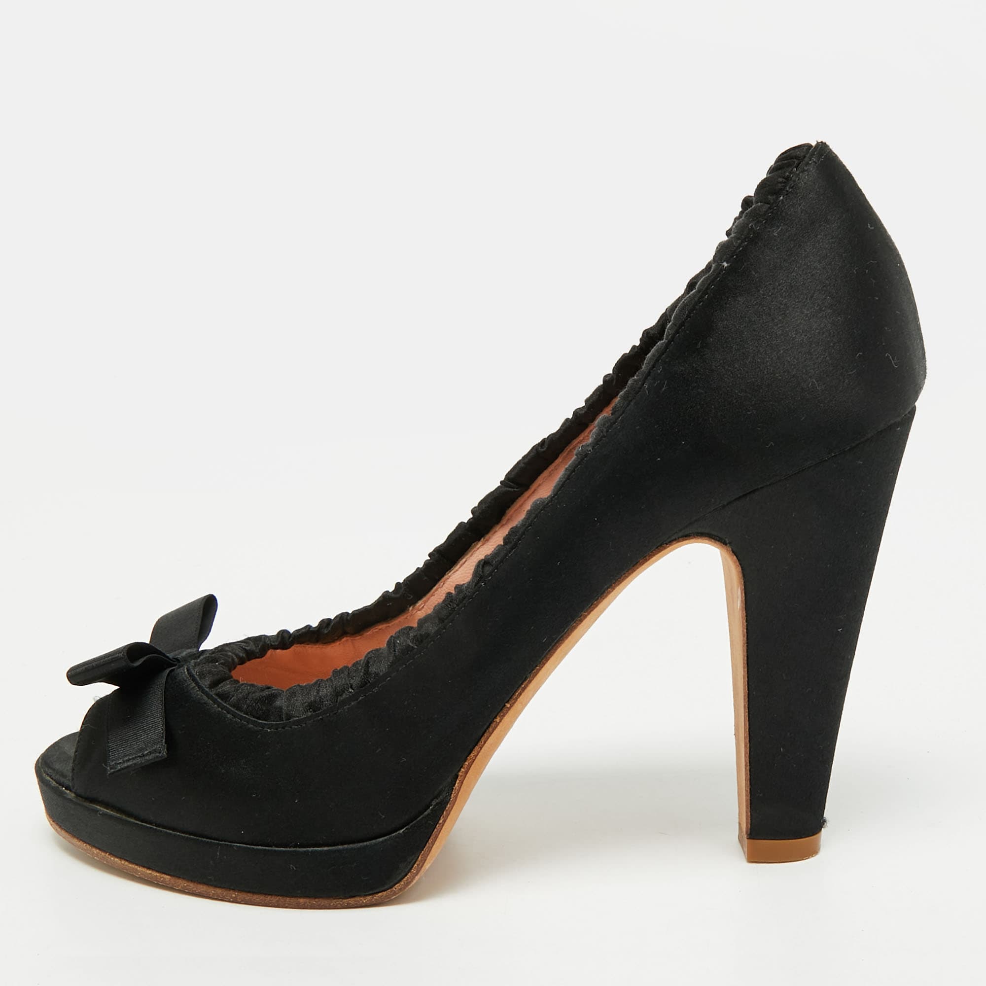 Marc by Marc Jacobs Size 38.5 Black Satin Bow Peep Toe Pumps