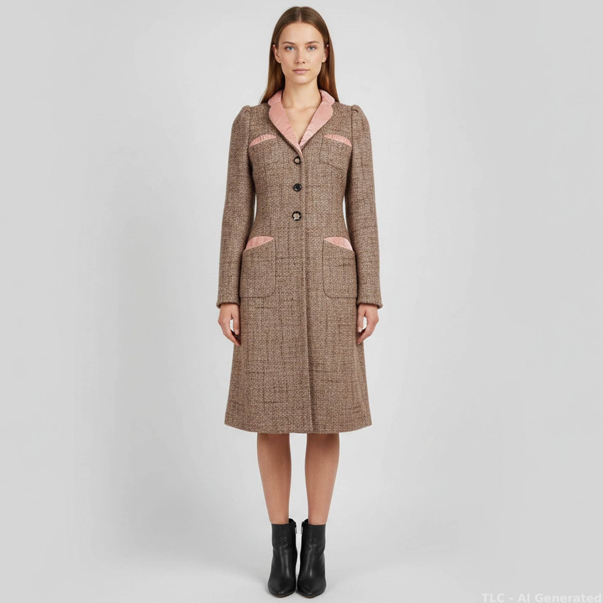Marc Jacobs Pink Metallic Tweed Velvet Trim Long Coat S