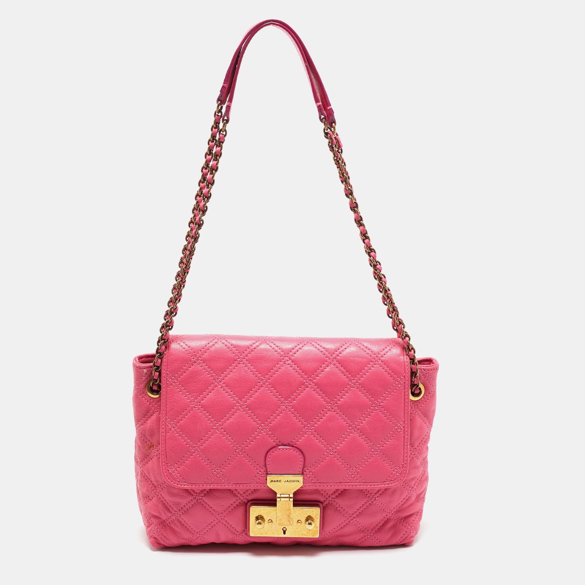 Marc Jacobs Pink Quilted Leather Baroque Flap Shoulder Bag