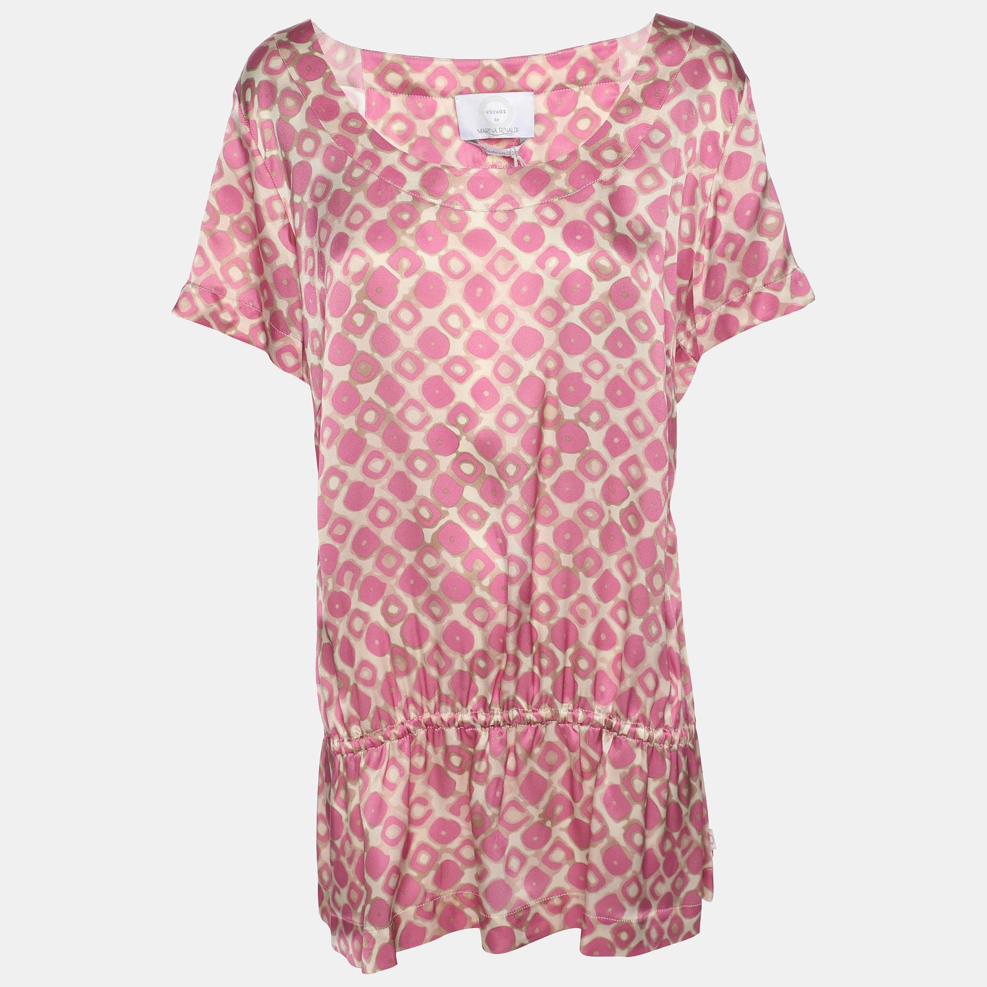 Marina Rinaldi Pink Printed Silk Short Sleeve Top L